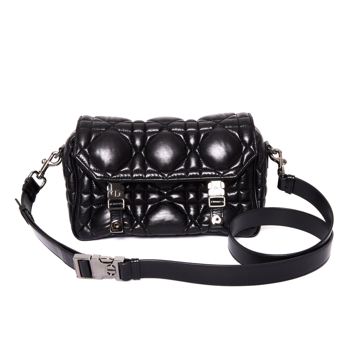 DIOR Diorcamp Quilted Crossbody Bag in Black Macrocannage Calfskin Leather
