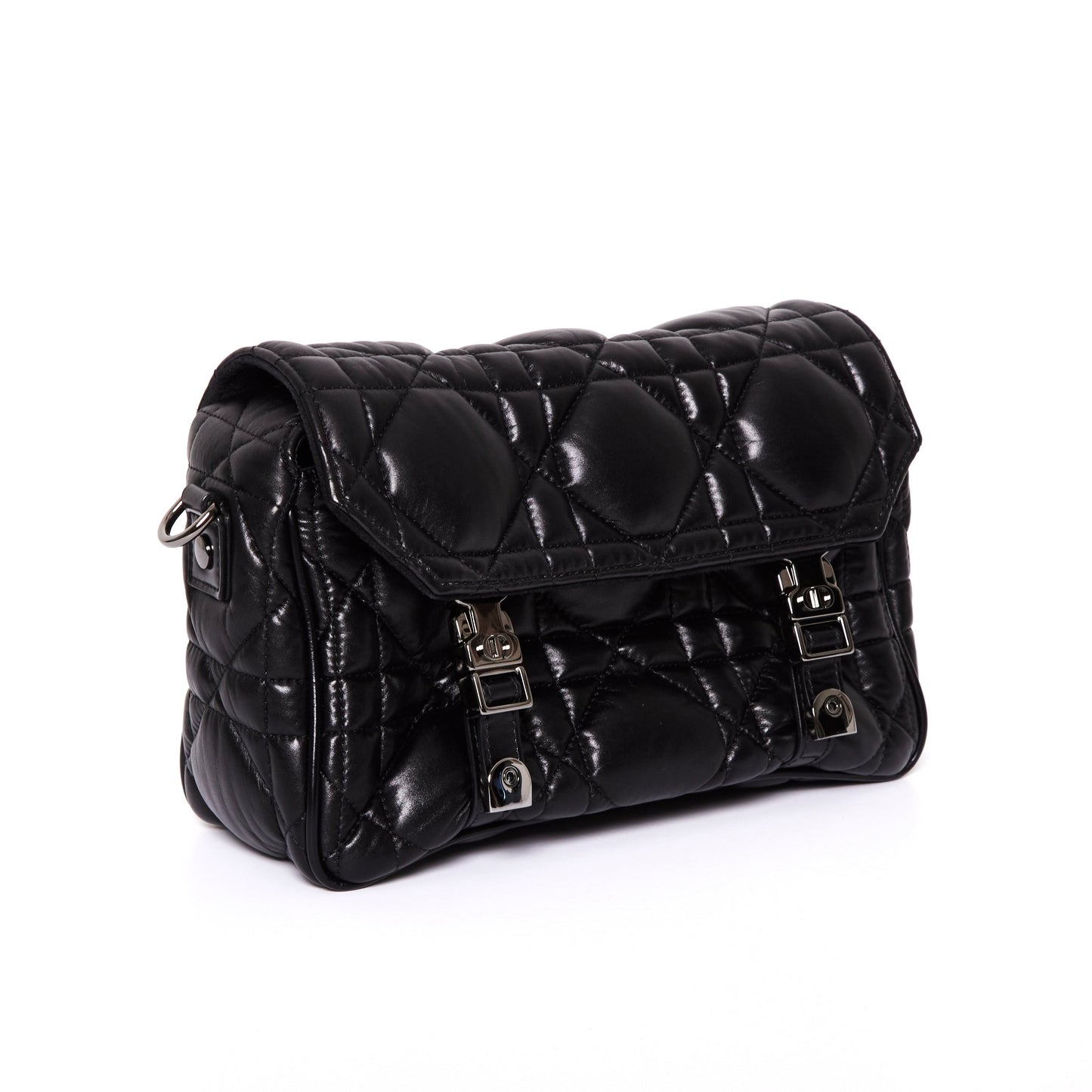 DIOR Diorcamp Quilted Crossbody Bag in Black Macrocannage Calfskin Leather