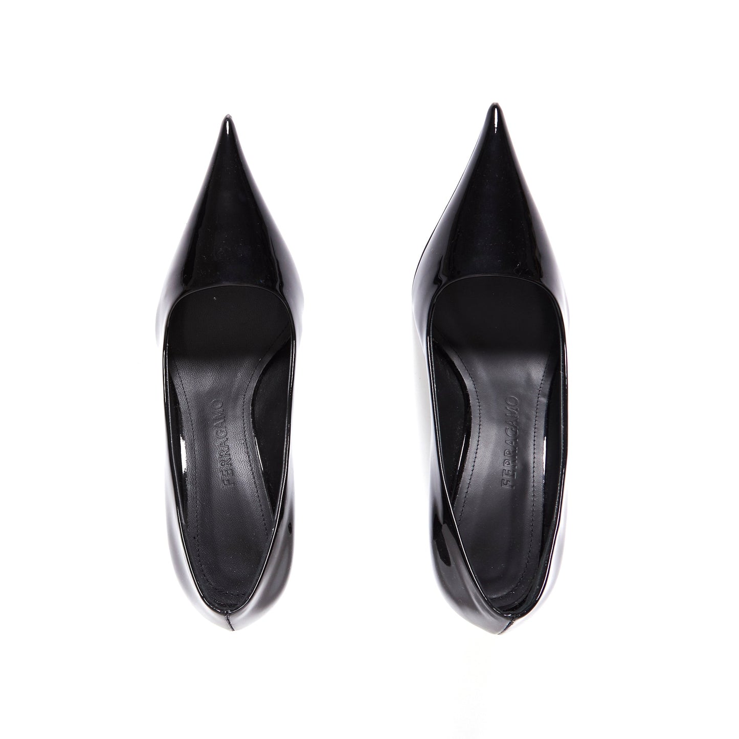 SALVATORE FERRAGAMO Black Patent Viola Wedges 37