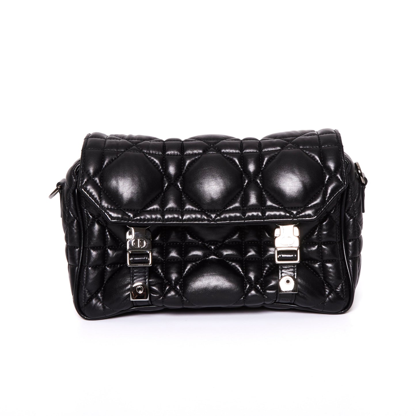 DIOR Diorcamp Quilted Crossbody Bag in Black Macrocannage Calfskin Leather