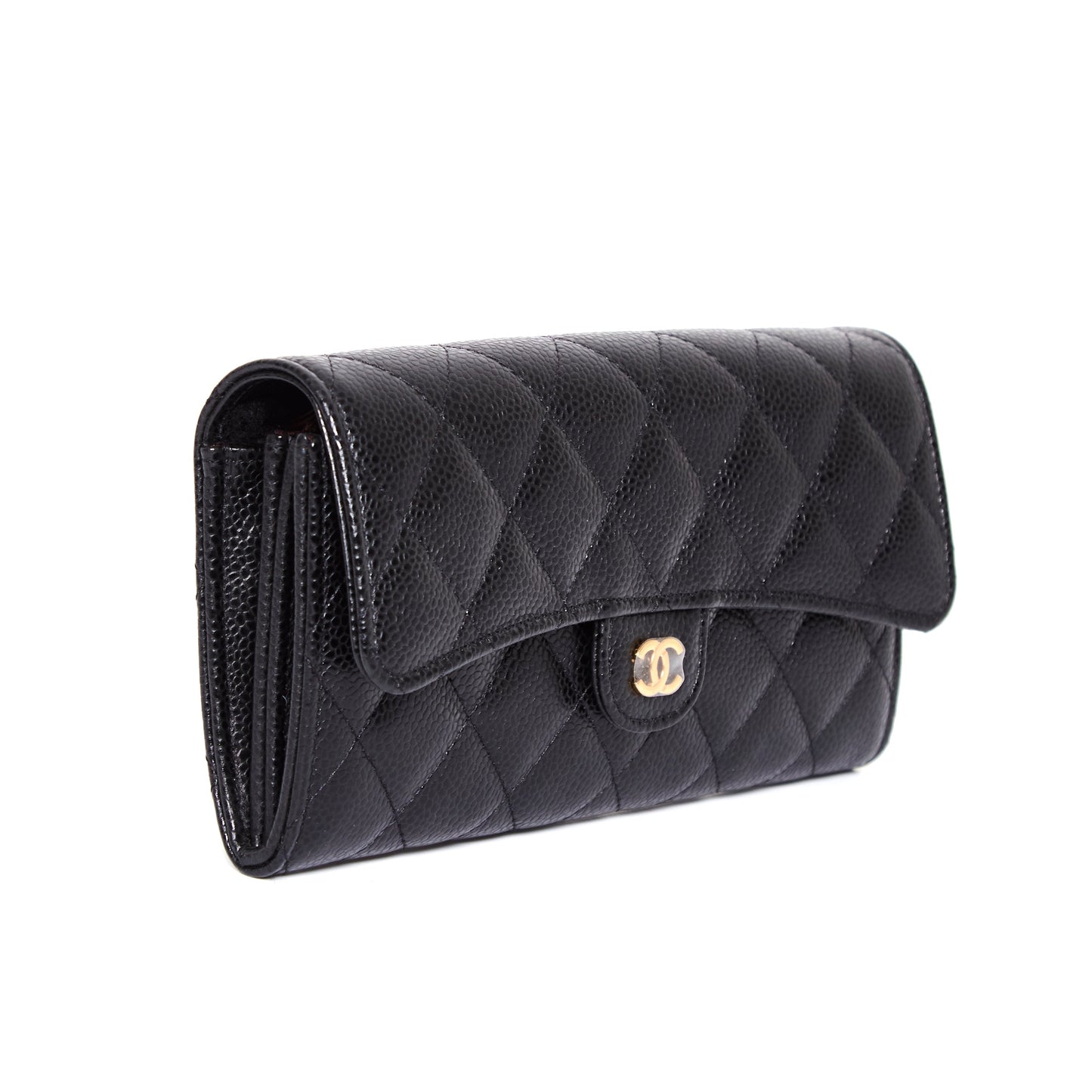 CHANEL Classic Black Caviar Long Flap Wallet Black