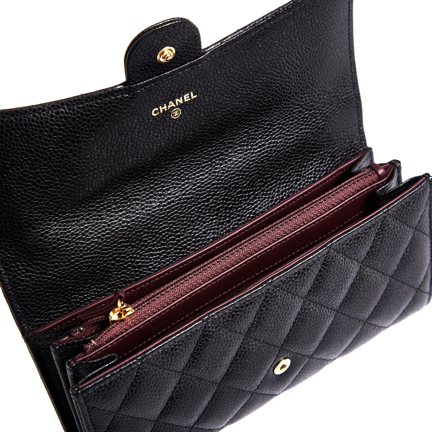 CHANEL Classic Black Caviar Long Flap Wallet Black
