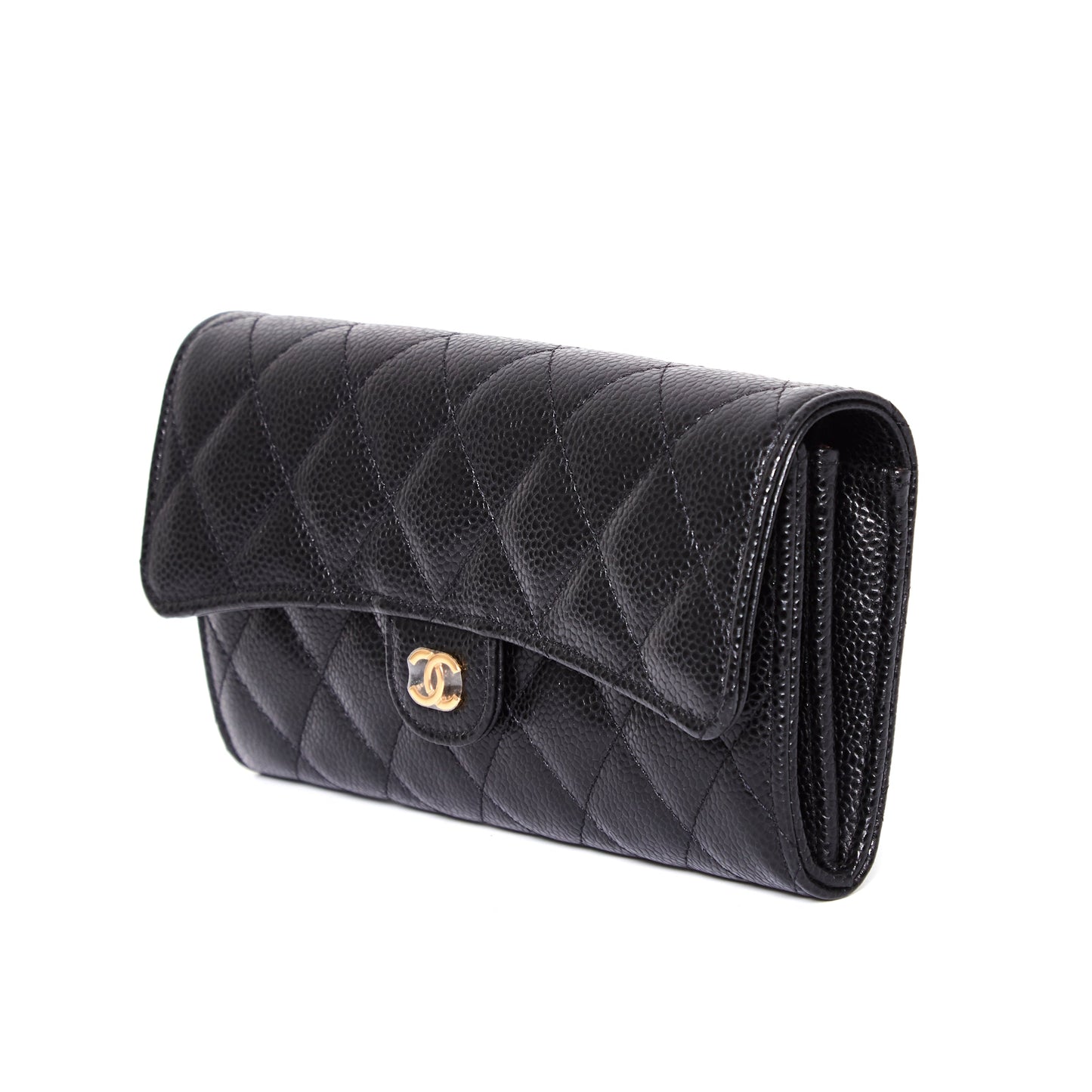 CHANEL Classic Black Caviar Long Flap Wallet Black