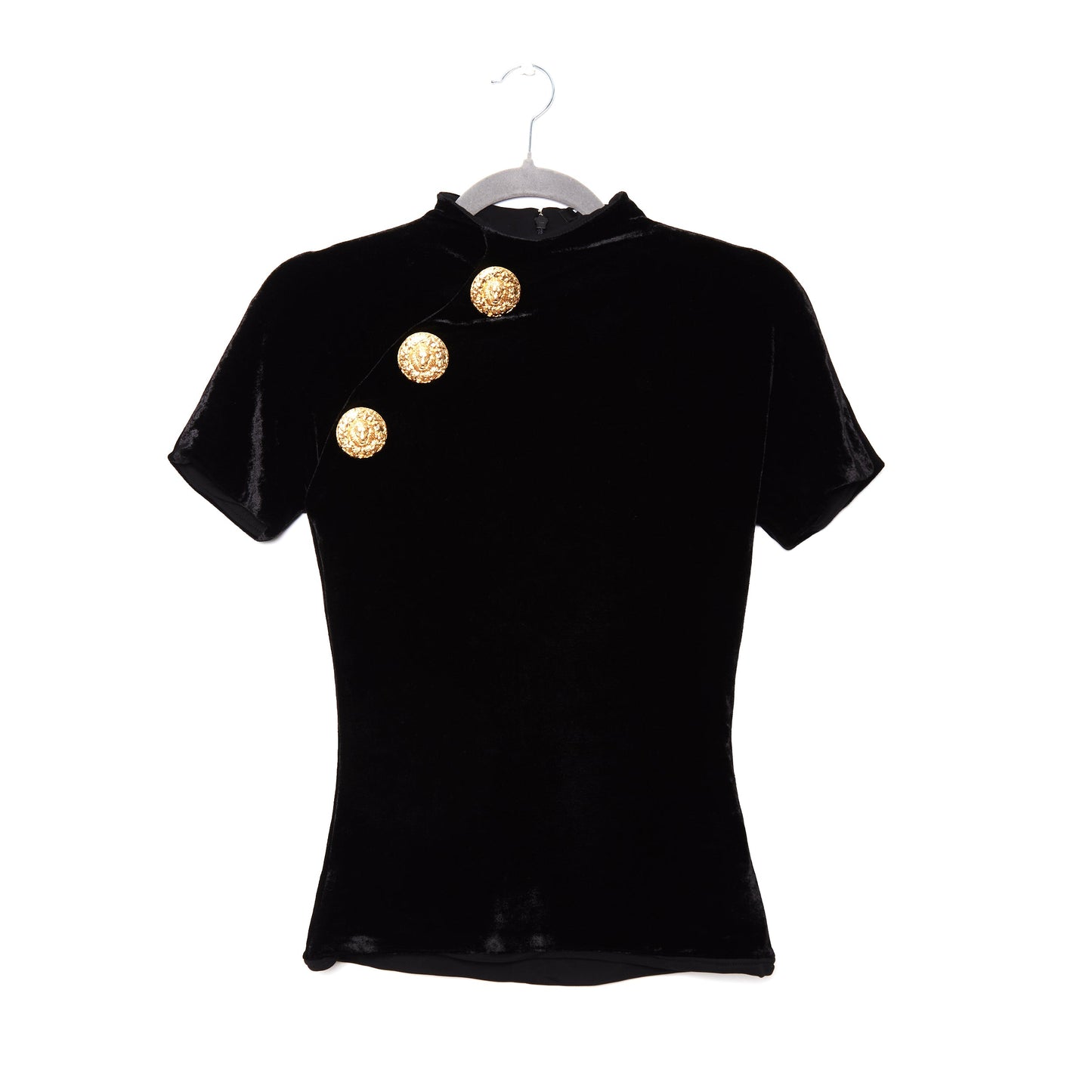 BALMAIN Button-detail Velvet T-shirt In Nero