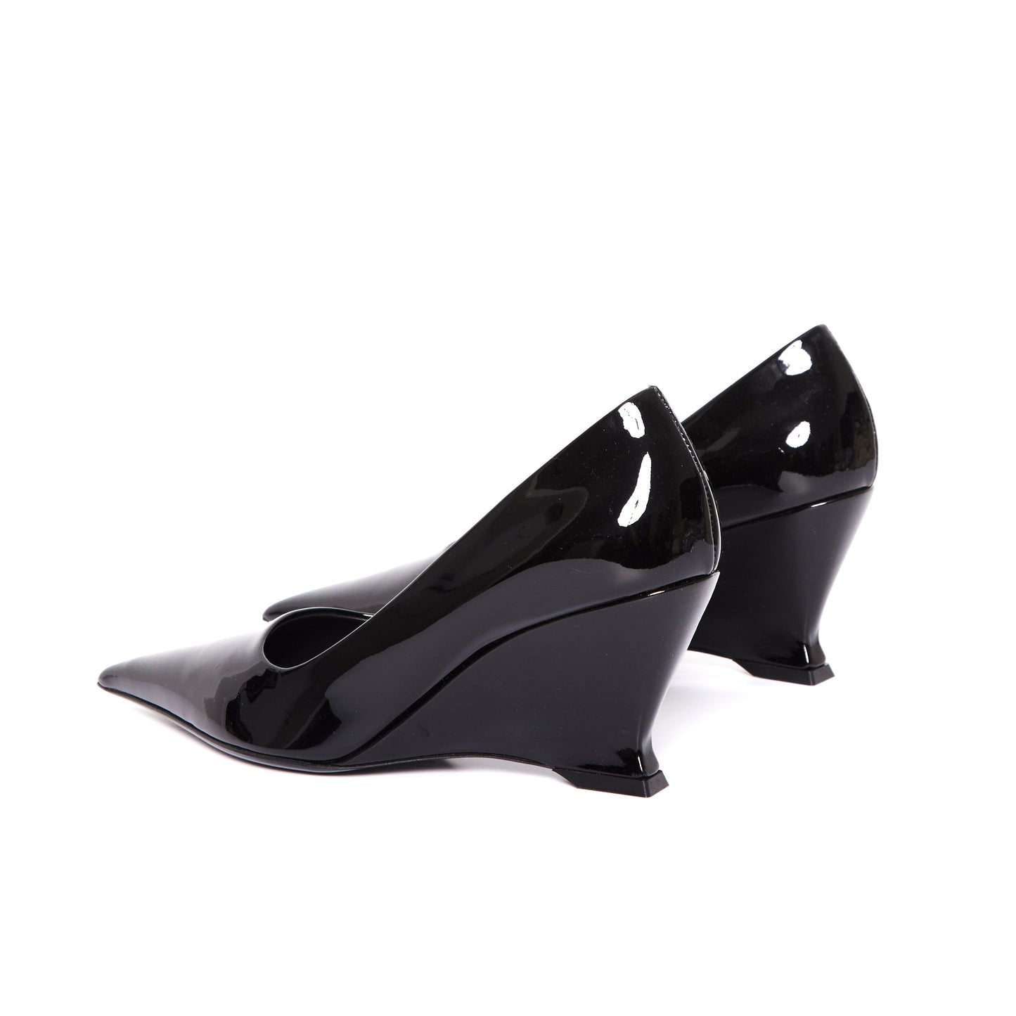 SALVATORE FERRAGAMO Black Patent Viola Wedges 37