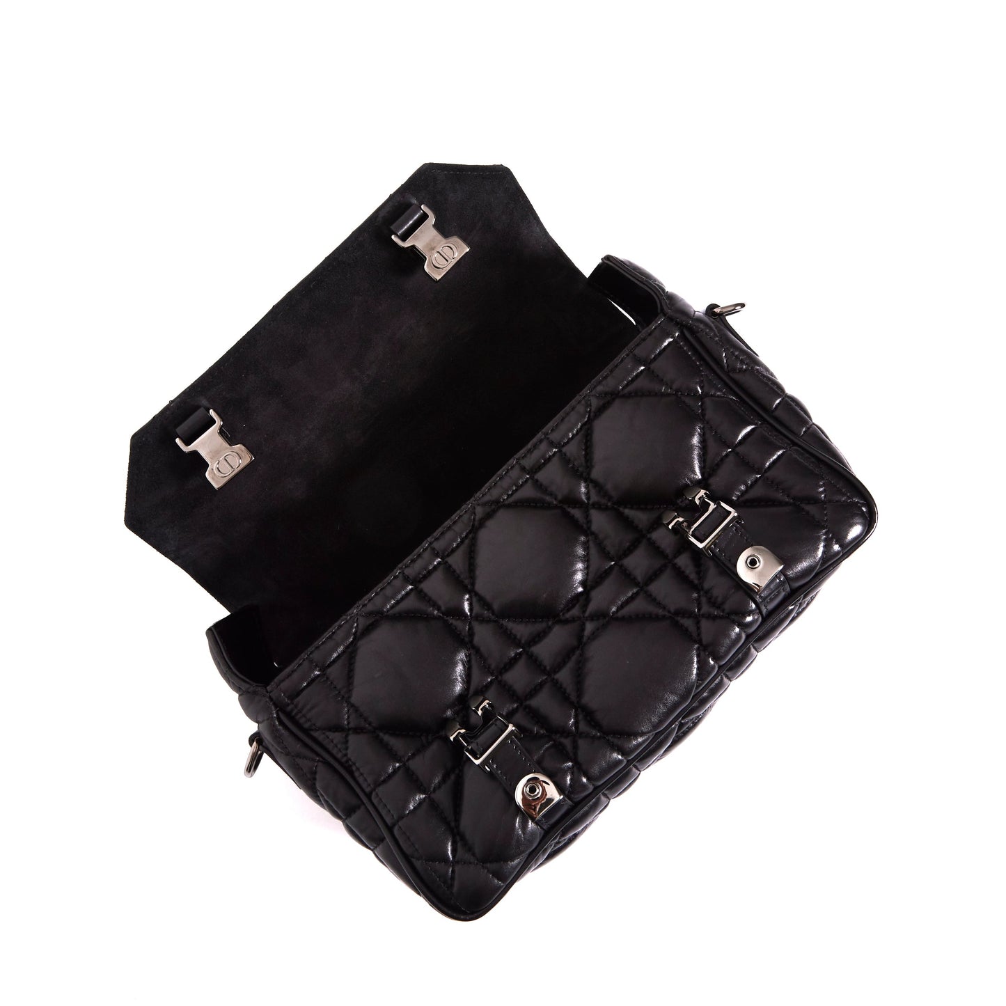 DIOR Diorcamp Quilted Crossbody Bag in Black Macrocannage Calfskin Leather