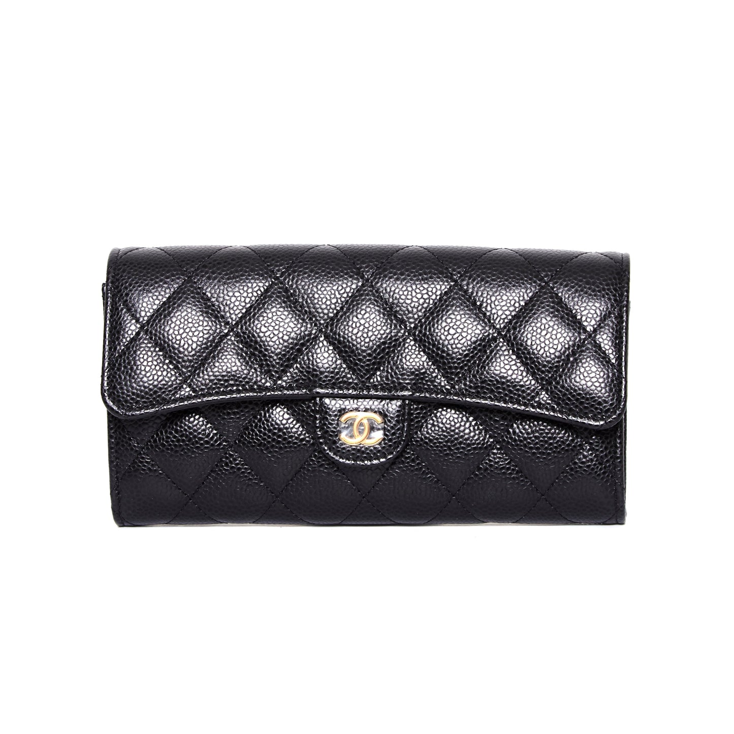 CHANEL Classic Black Caviar Long Flap Wallet Black