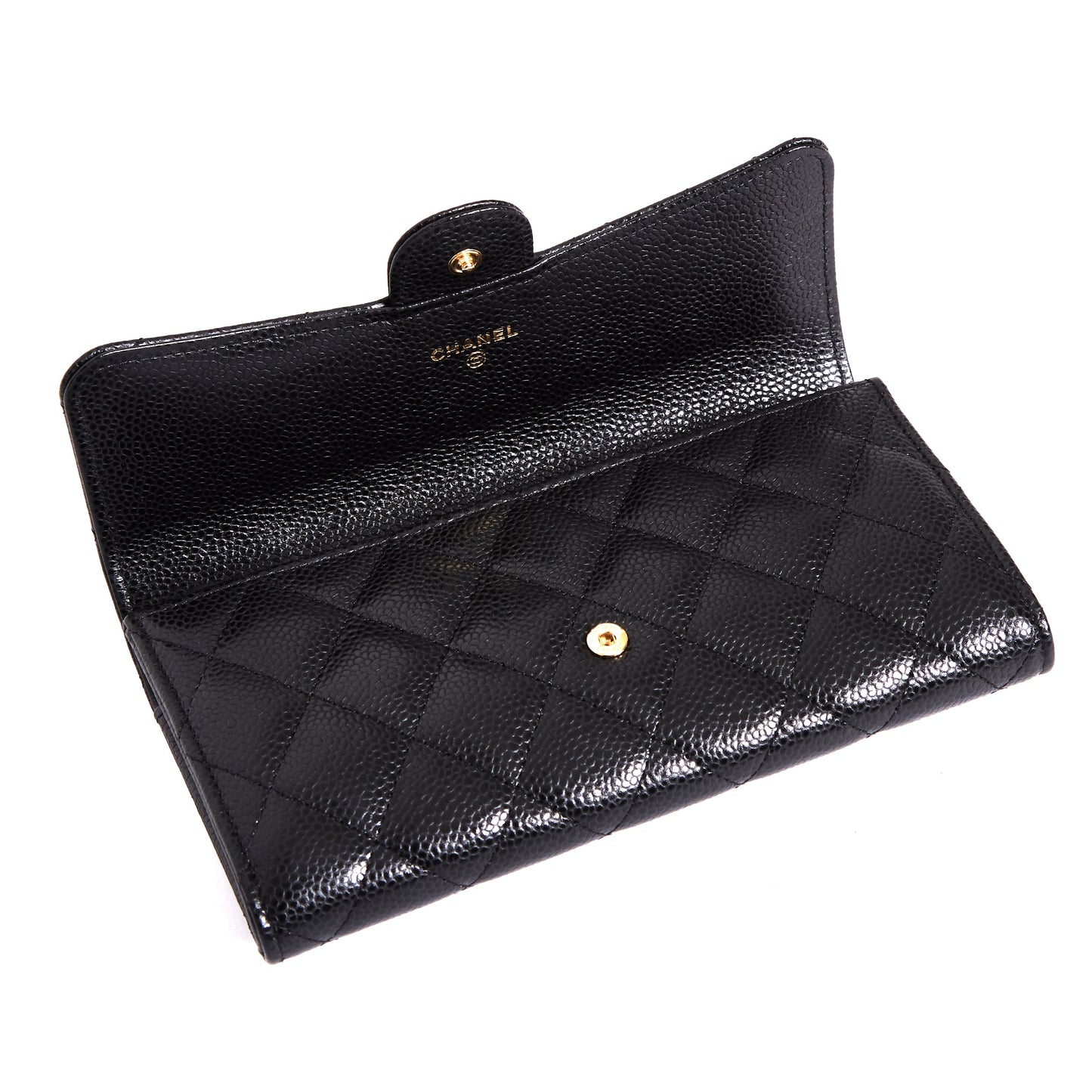 CHANEL Classic Black Caviar Long Flap Wallet Black