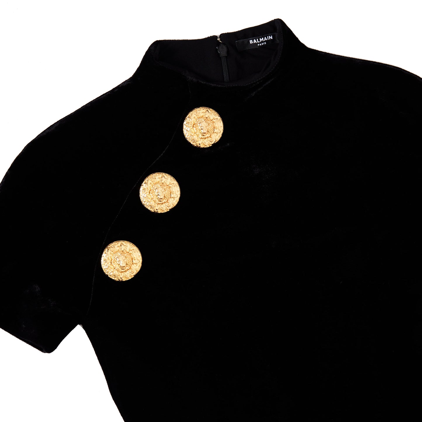 BALMAIN Button-detail Velvet T-shirt In Nero