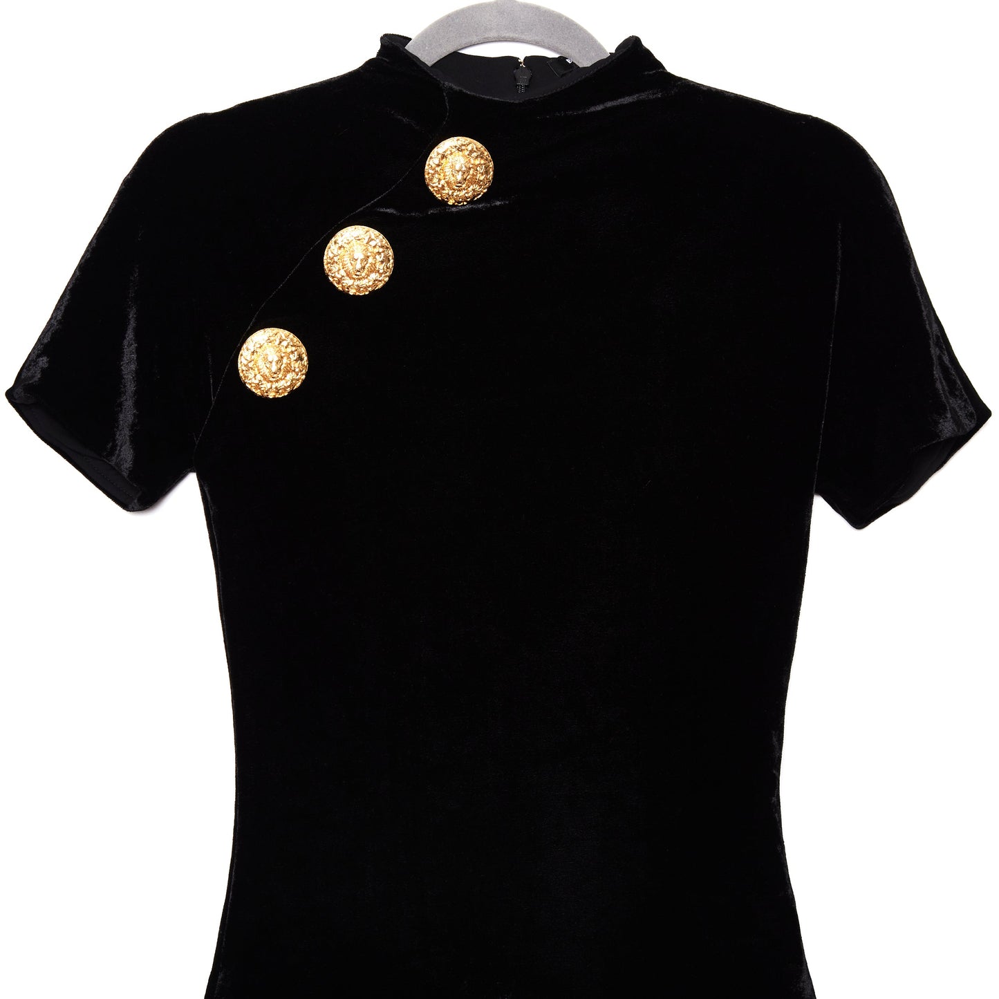 BALMAIN Button-detail Velvet T-shirt In Nero