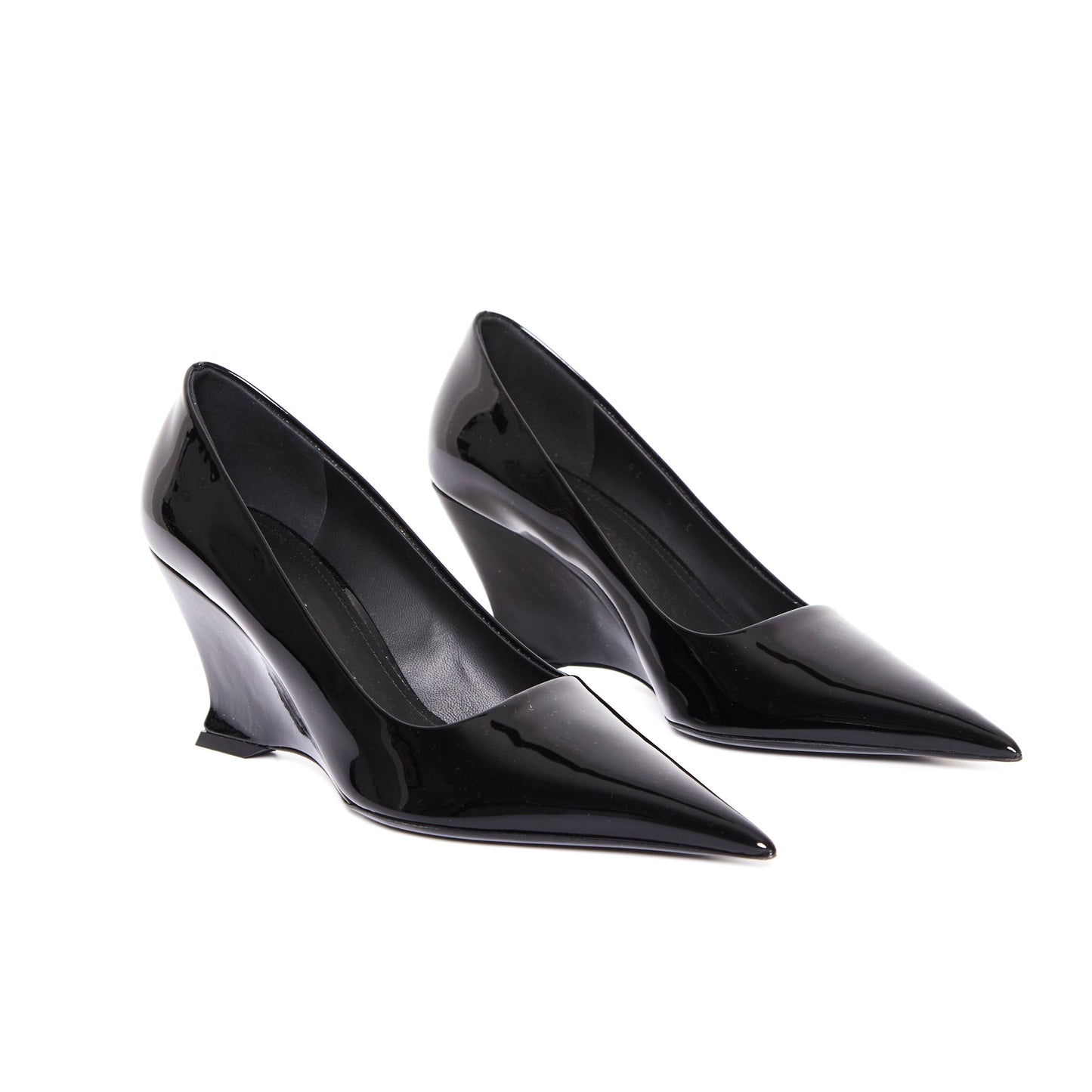 SALVATORE FERRAGAMO Black Patent Viola Wedges 37