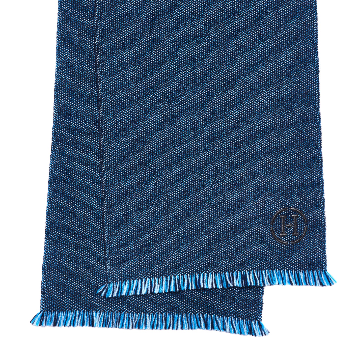 HERMÈS Reversible Herringbone Wool and Cashmere Scarf – Blue/Black
