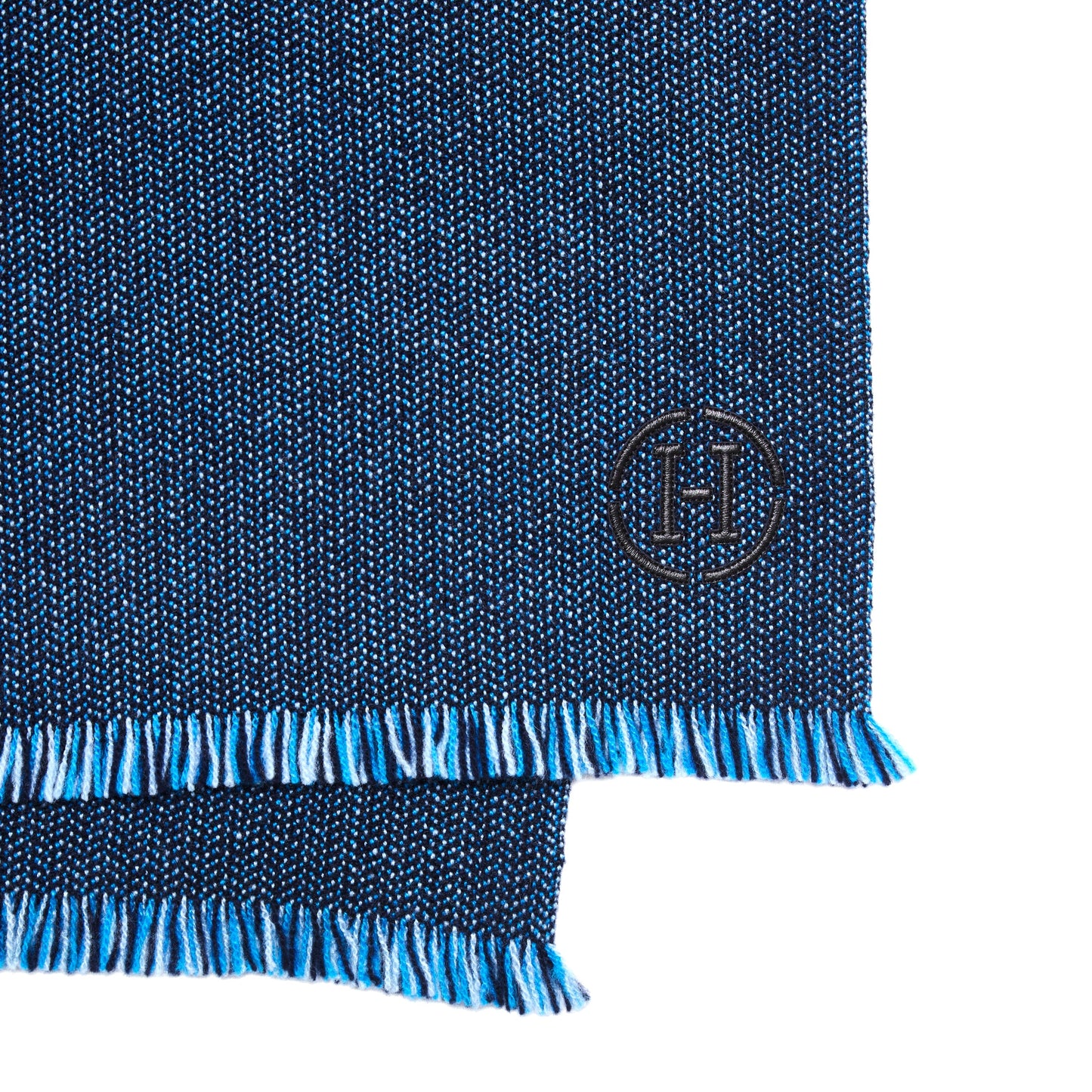HERMÈS Reversible Herringbone Wool and Cashmere Scarf – Blue/Black