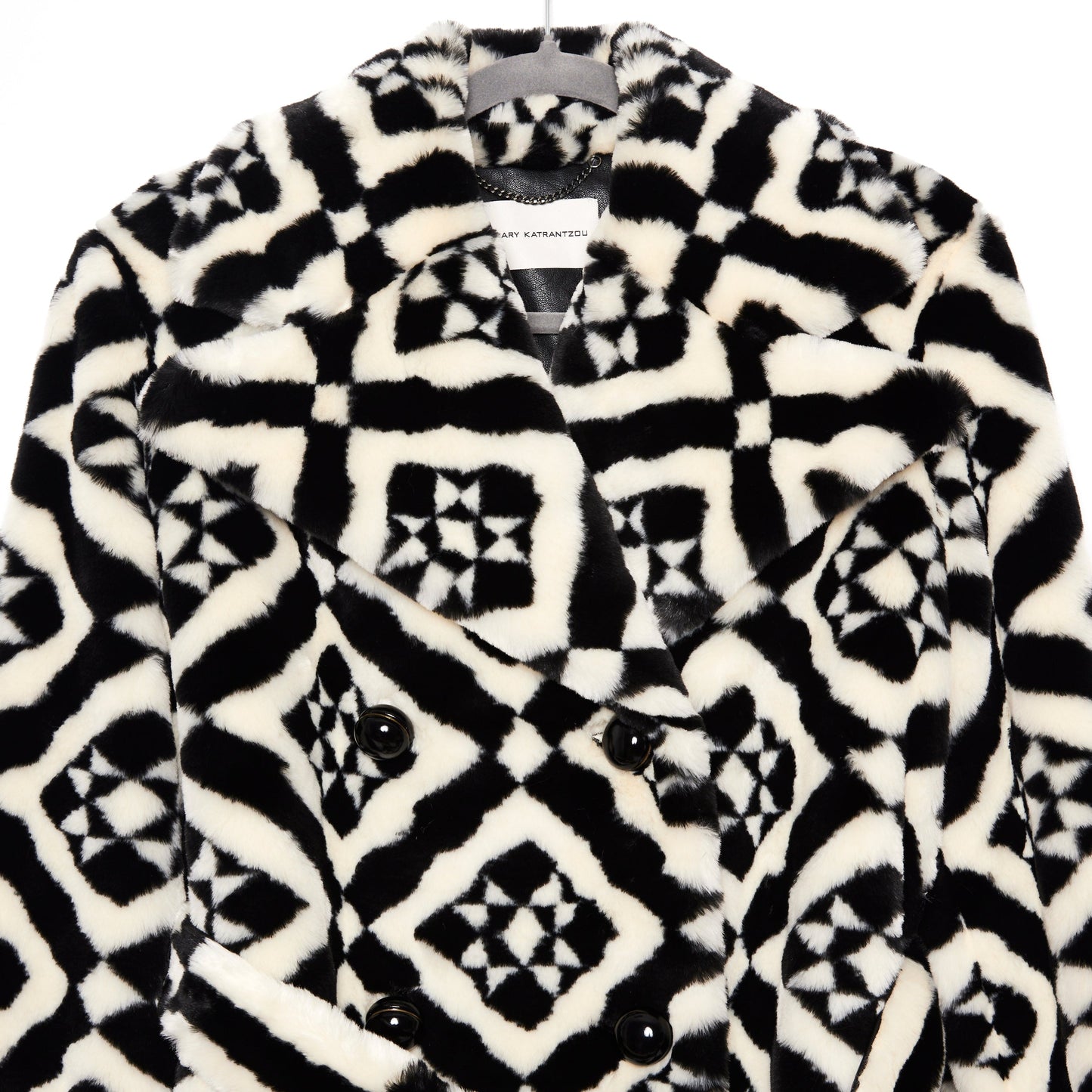MARY KATRANTZOU Double-breasted Printed Faux Fur coat 40
