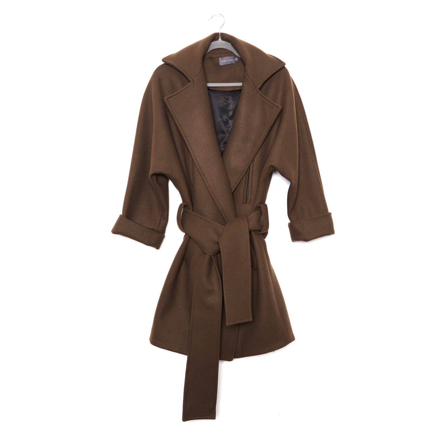 WATSON X WATSON Belted Wrap Wool Coat in Khaki 6