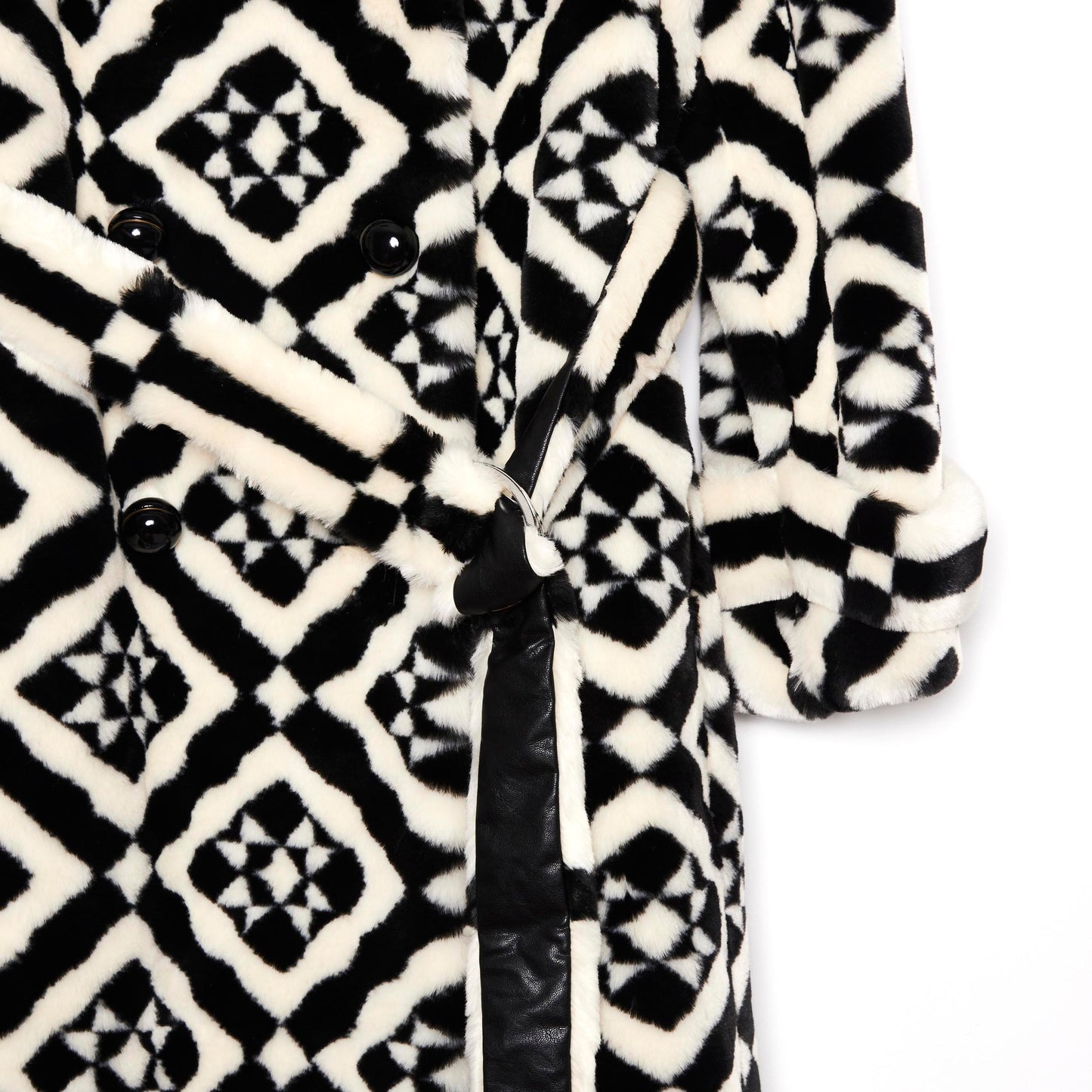 MARY KATRANTZOU Double-breasted Printed Faux Fur coat 40
