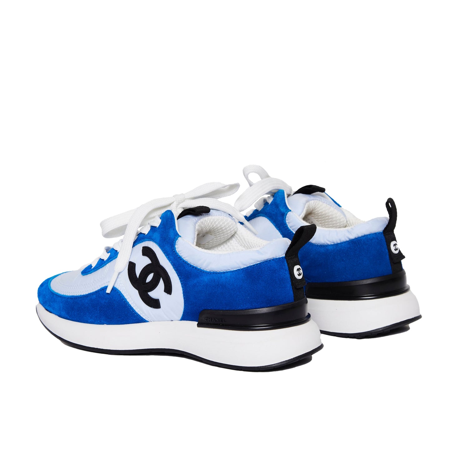 CHANEL Nylon Suede Calfskin CC Sneakers Blue Light Blue 36