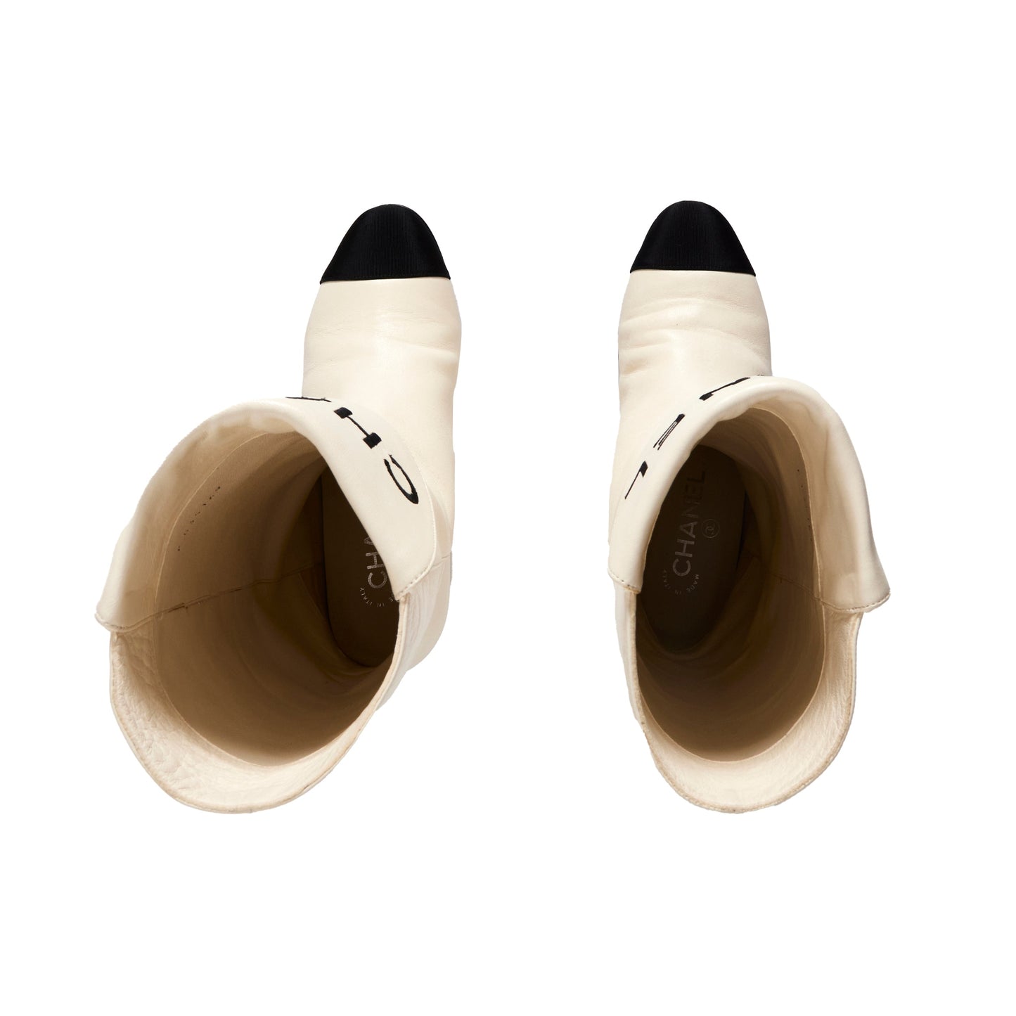 CHANEL Calf-Length Boots with Embroidered Logo 35.5