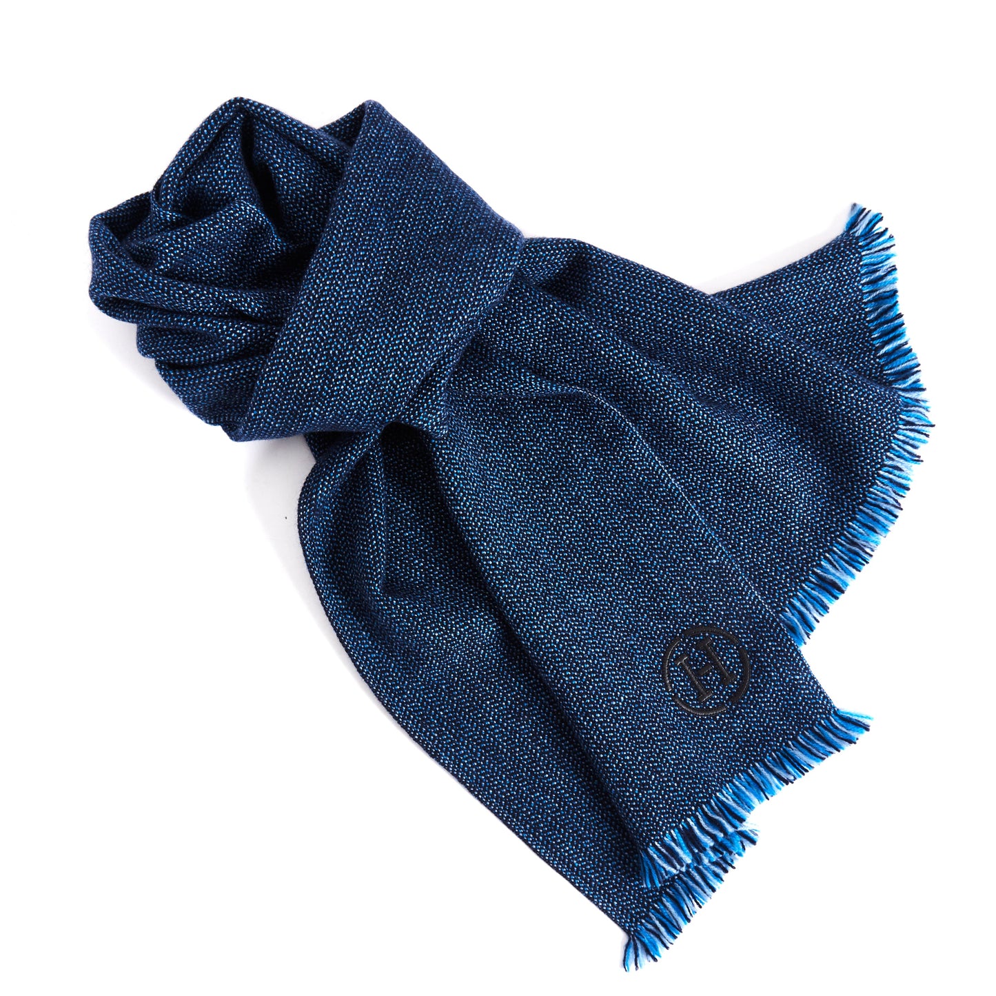 HERMÈS Reversible Herringbone Wool and Cashmere Scarf – Blue/Black