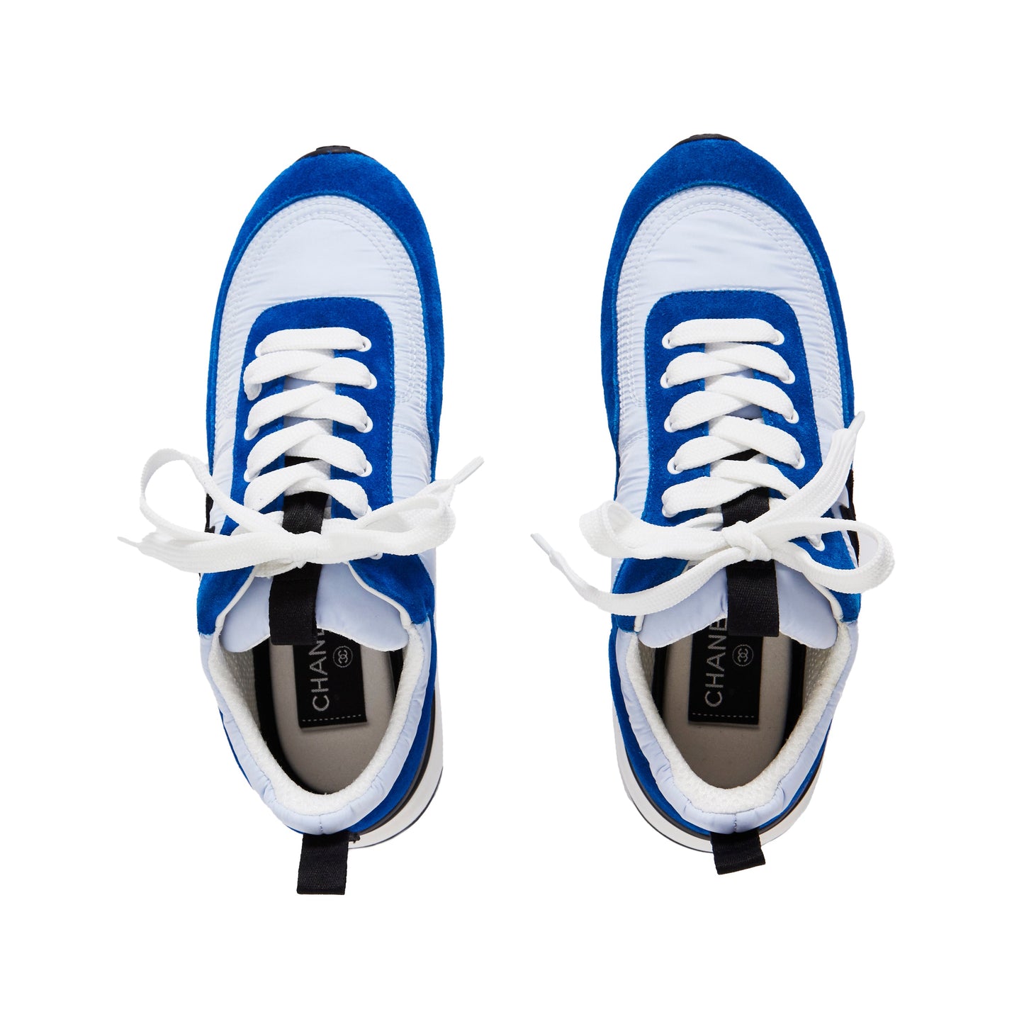 CHANEL Nylon Suede Calfskin CC Sneakers Blue Light Blue 36