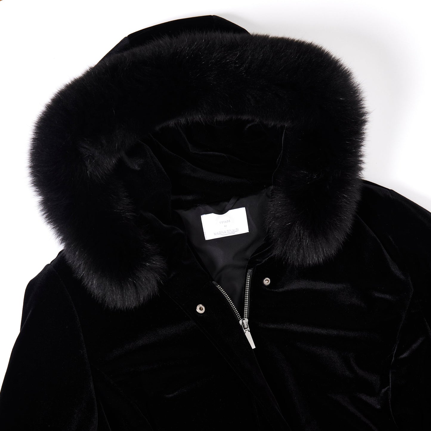 MARINA RINALDI Black PUffer Coat with Trimmed Fur 50