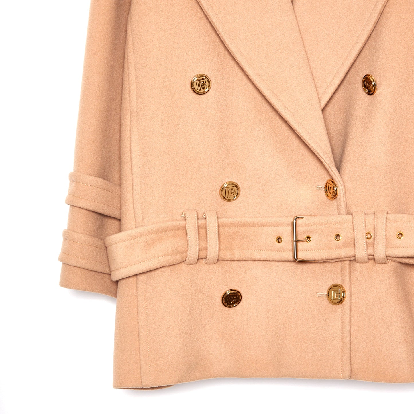 BALMAIN Belted Wool and Cashmere Coat 36