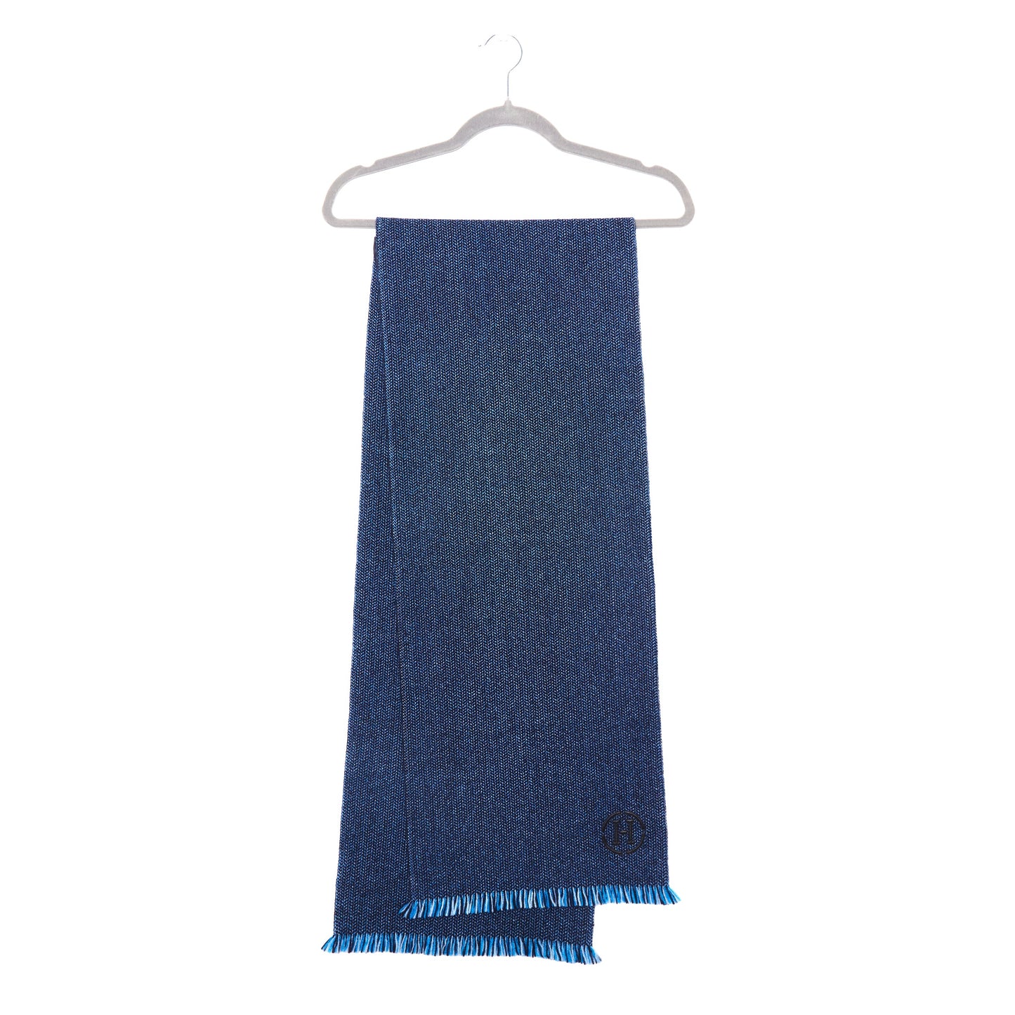 HERMÈS Reversible Herringbone Wool and Cashmere Scarf – Blue/Black