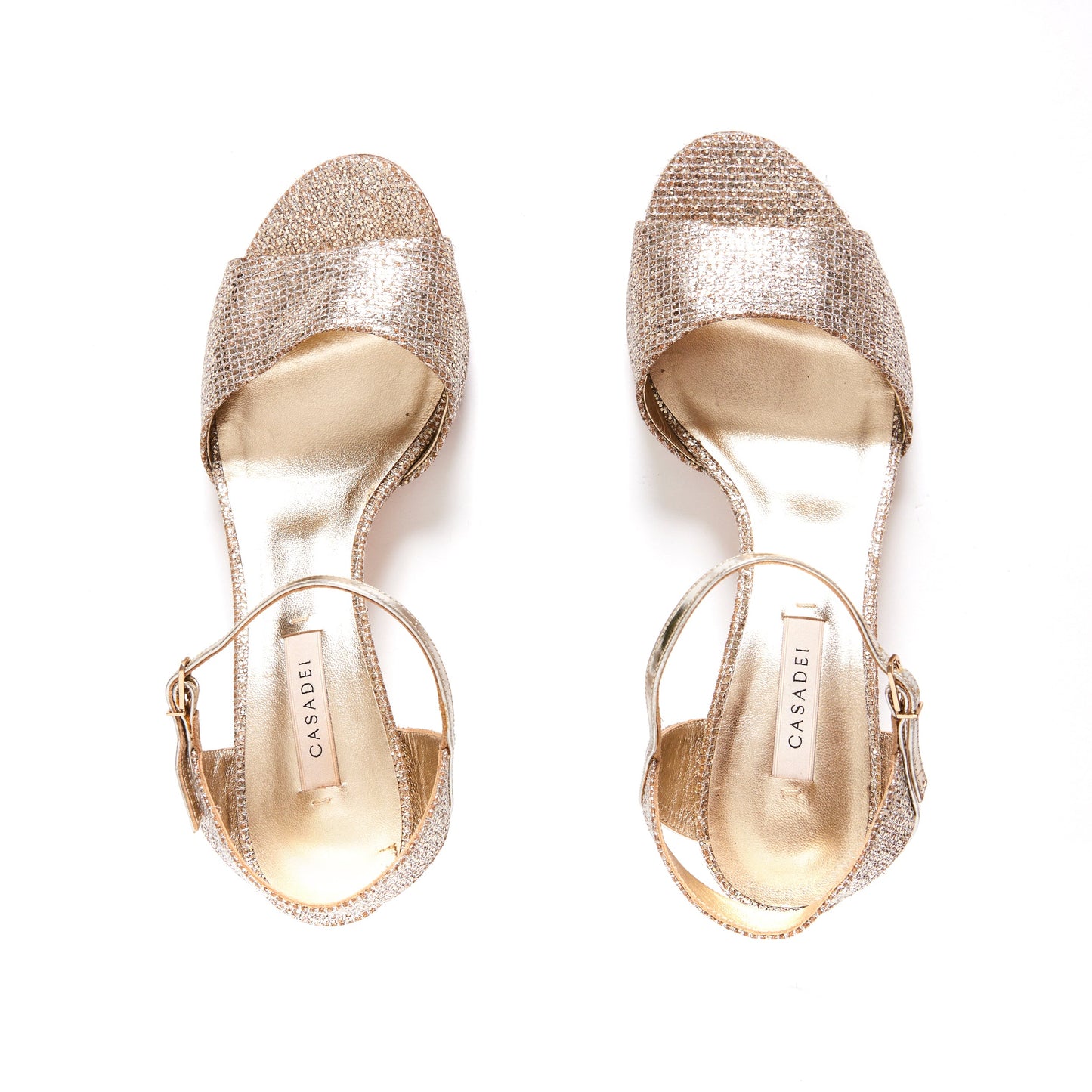 CASADEI Gold and Silver Sequin Kitten Heels 38