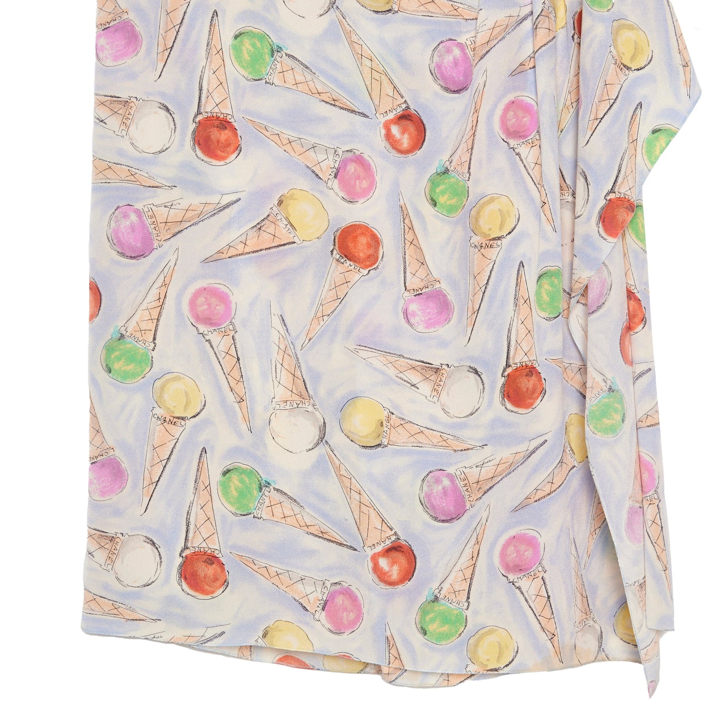 CHANEL Vintage Ice Cream Pattern Silk Skirt 38