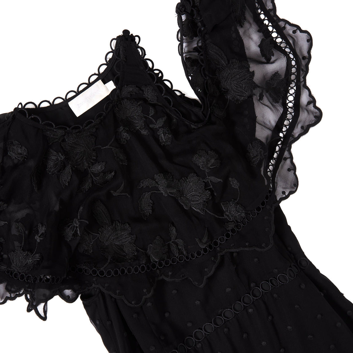 ZIMMERMANN Mercer Bird Silk Chiffon Dress Black Sz 1 (8)