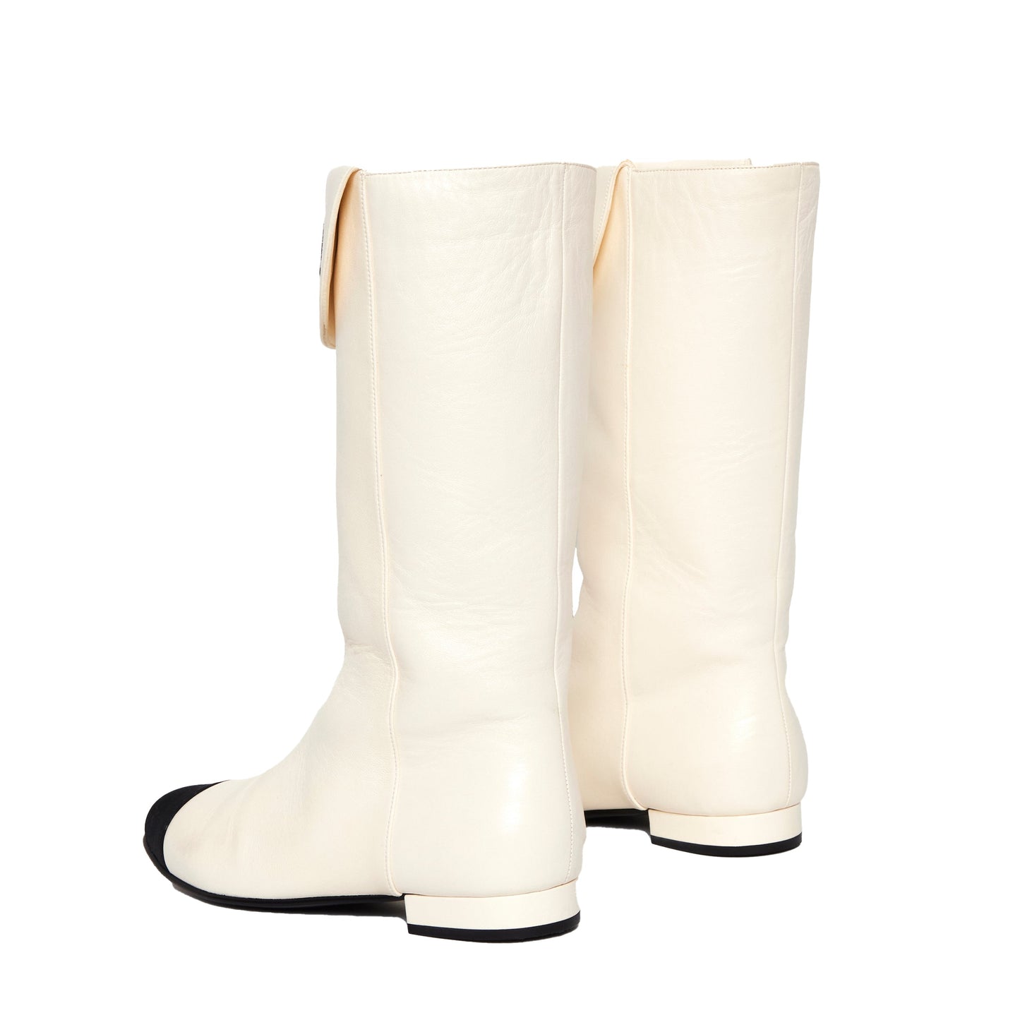 CHANEL Calf-Length Boots with Embroidered Logo 35.5