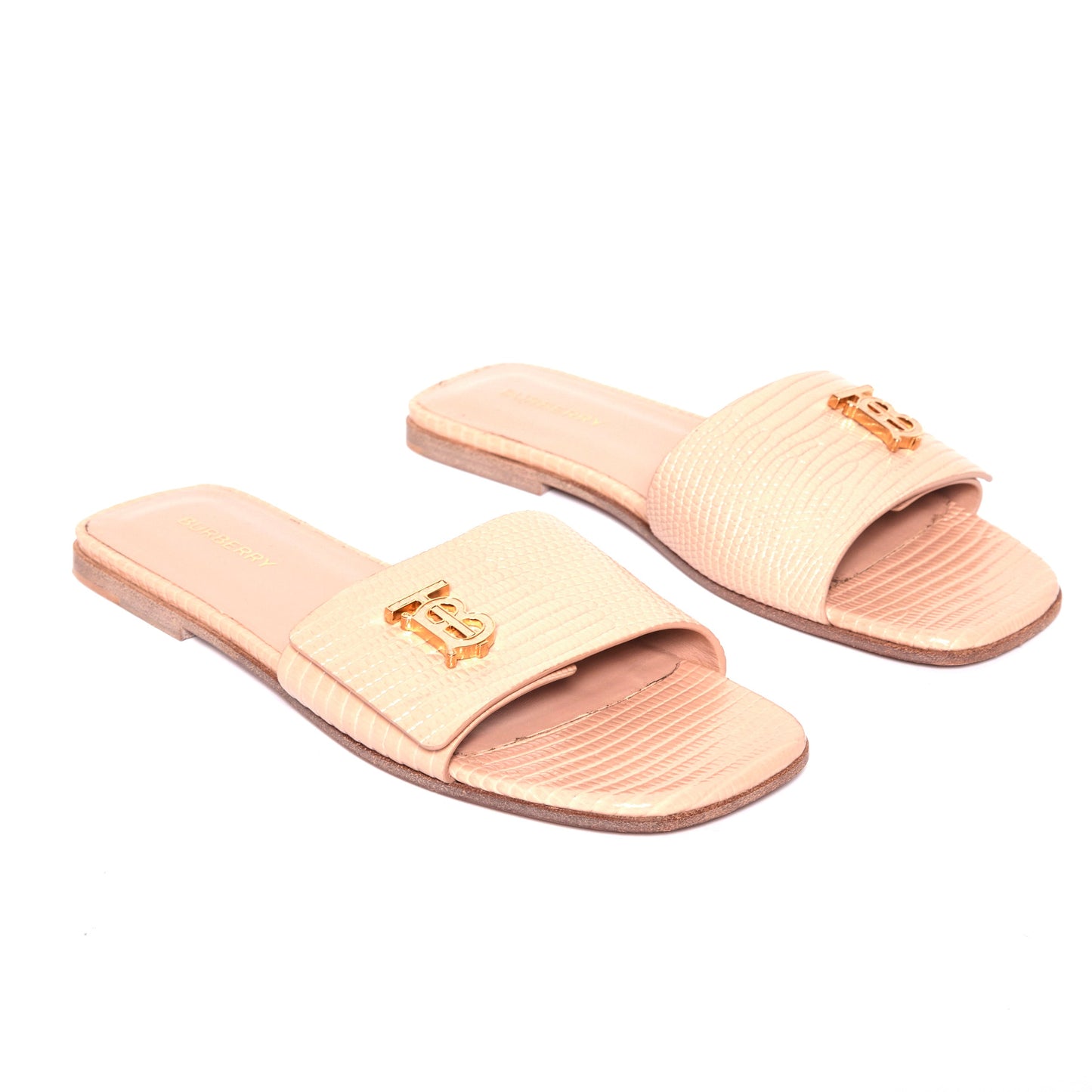 BURBERRY Monogram Motif Embossed Leather Sandal 38.5