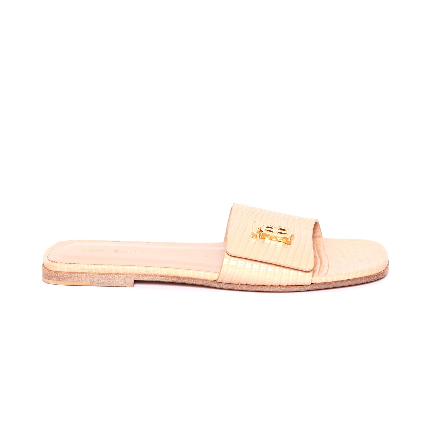 BURBERRY Monogram Motif Embossed Leather Sandal 38.5