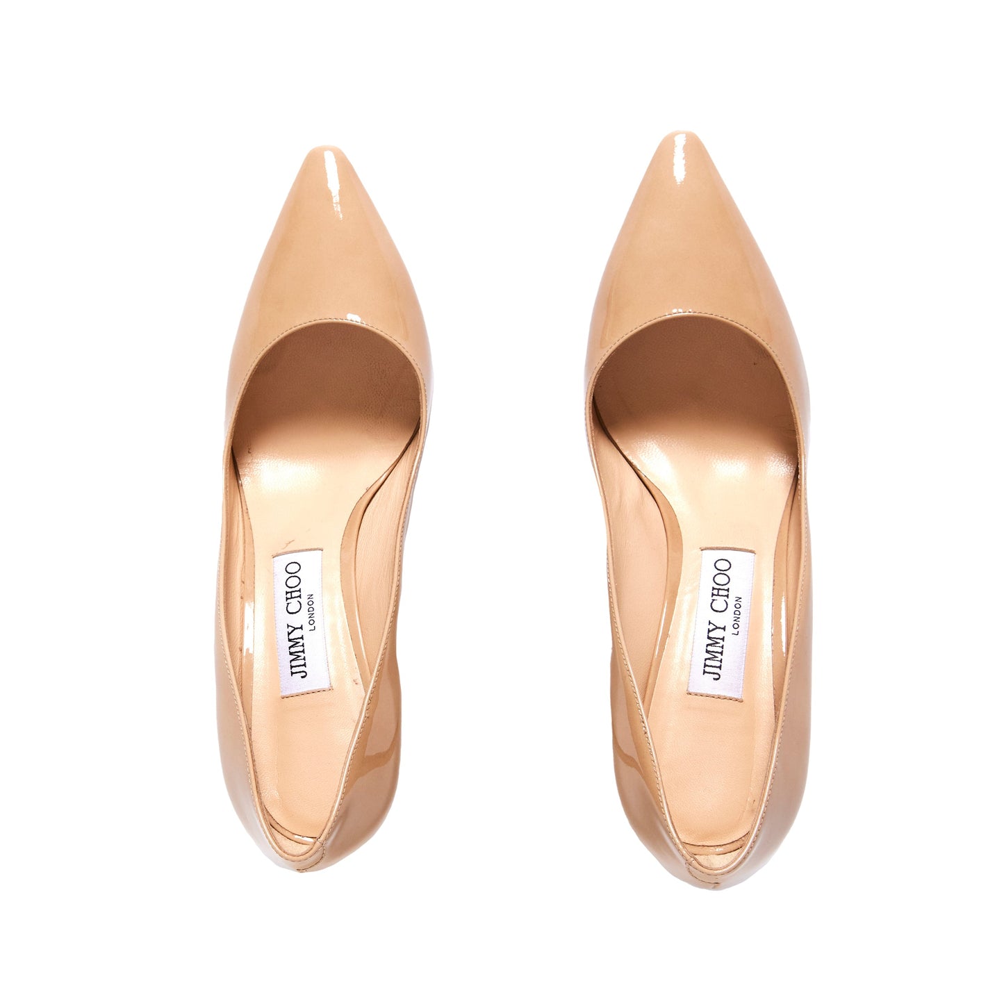 JIMMY CHOO Beige Patent Leather Anouk Pointed Toe Pumps 38.5