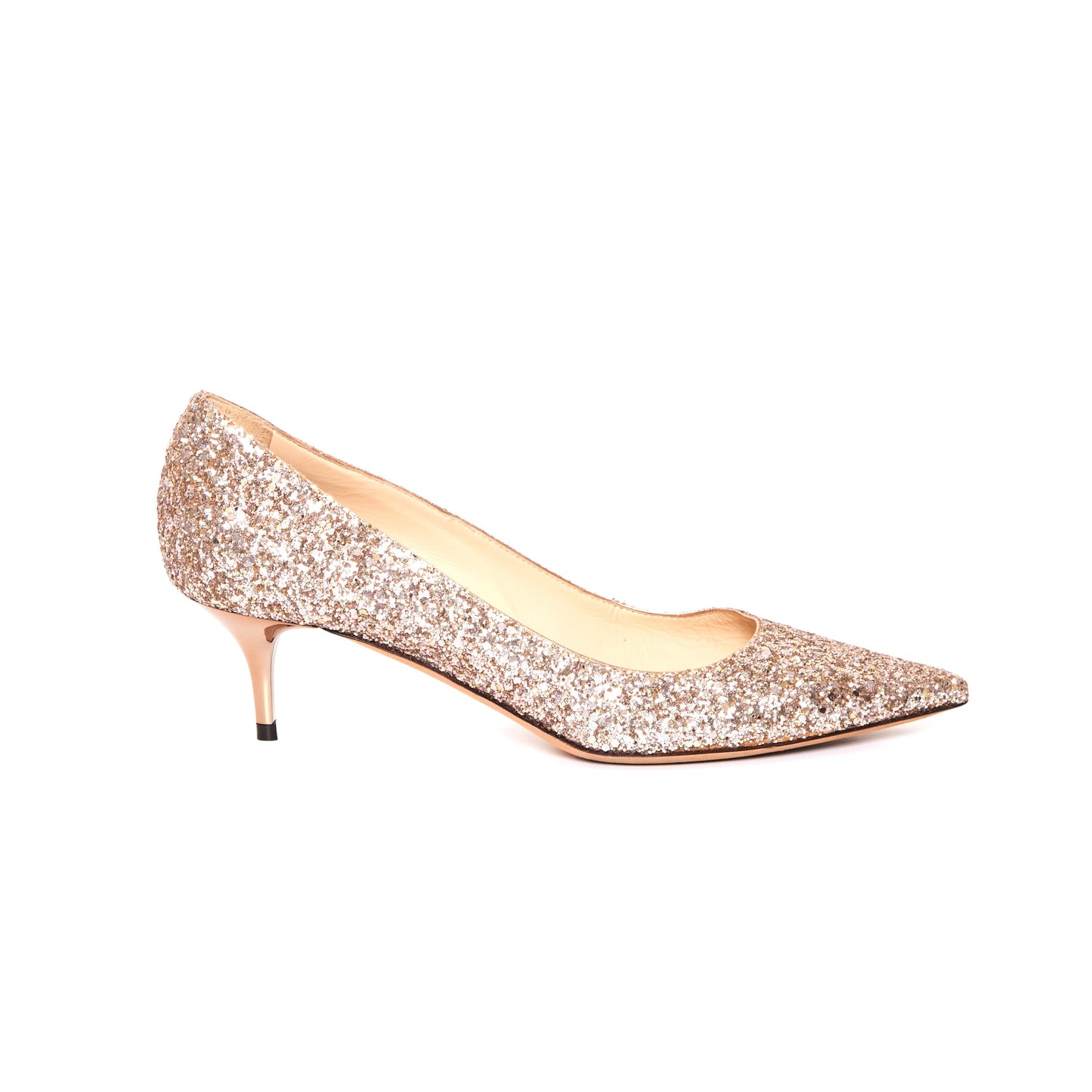 JIMMY CHOO Gold Glitter Romy Pumps 38.5