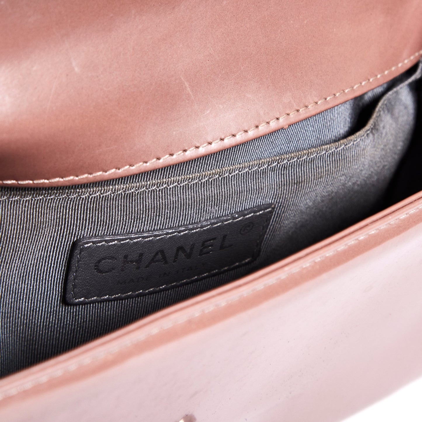 CHANEL Iridescent Glazed Calfskin Boy Flap Mini in Light Pink