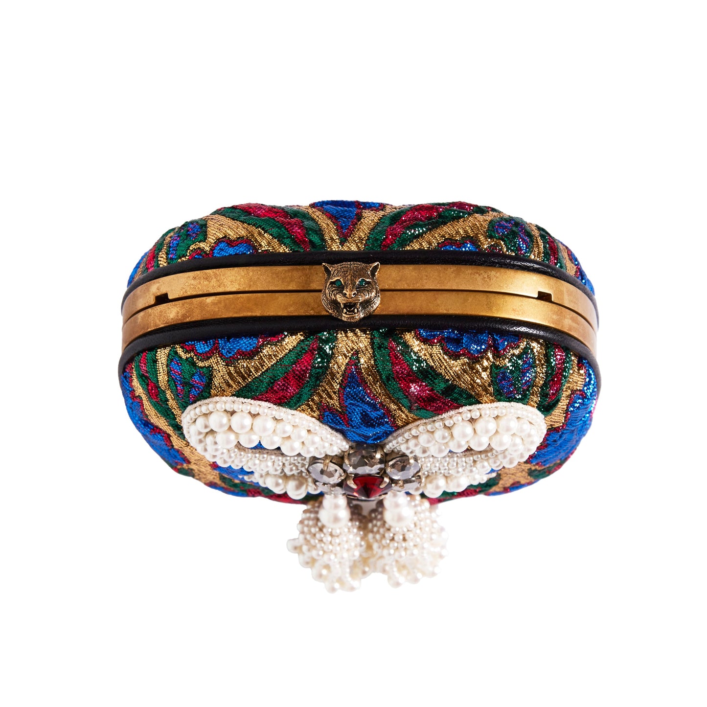 GUCCI Brocade Pearl Bow Sandy Flow Chain Clutch