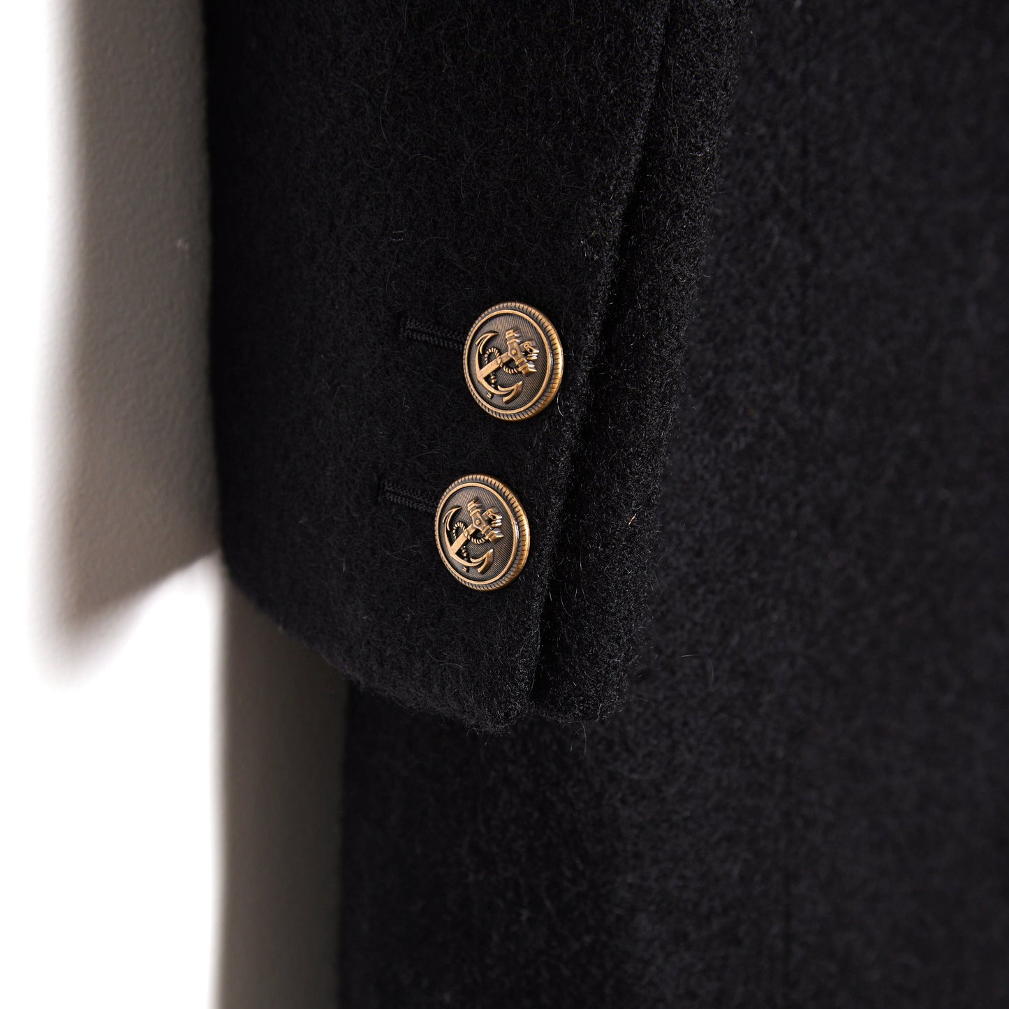 SAINT LAURENT Double-Breasted Long Wool Coat - Black