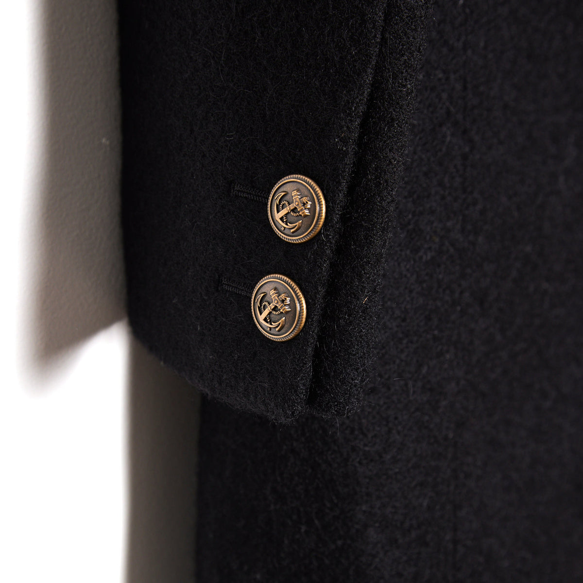 SAINT LAURENT Double-Breasted Long Wool Coat - Black