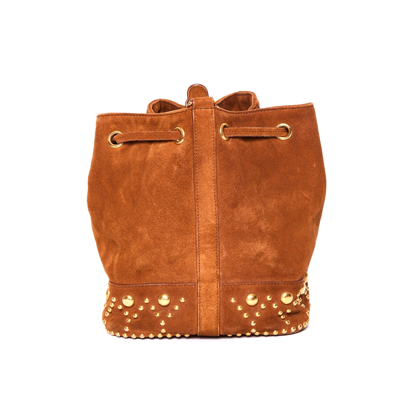 SAINT LAURENT Suede Small Y Studs Bucket Bag Light Ocre