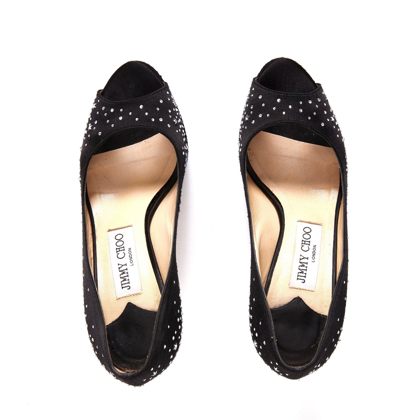 JIMMY CHOO The Dali Swarovski Crystal Platform Satin Peep Heels