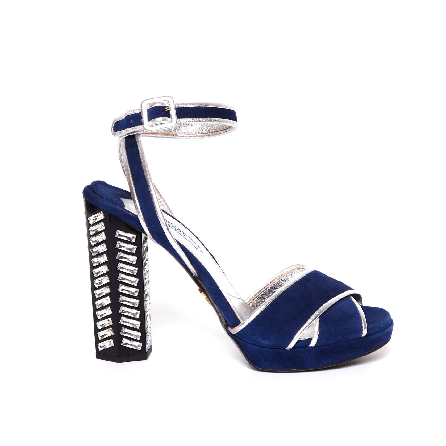 PRADA Dark Blue Heels with Crystal Embellishments 38.5