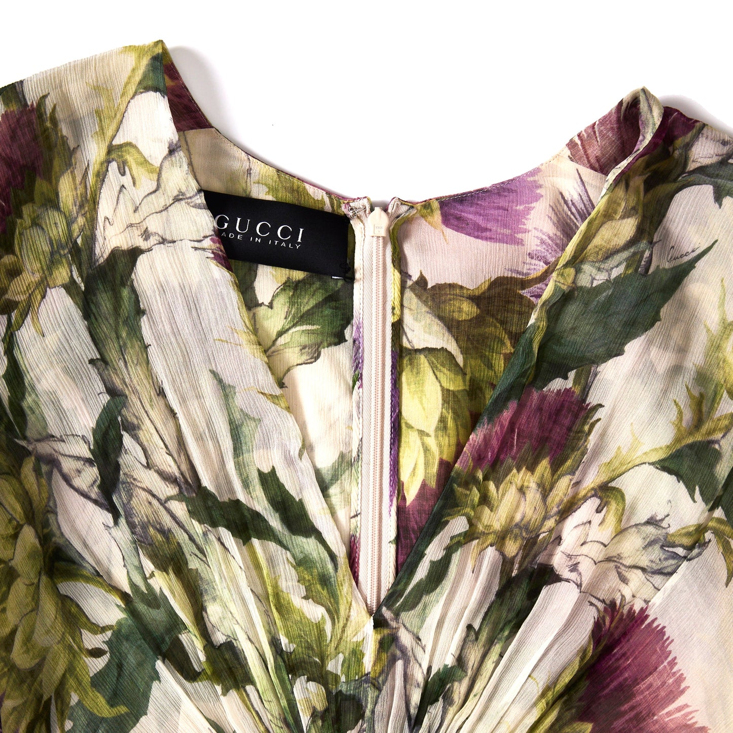 GUCCI Silk Thistle Print Dress 42