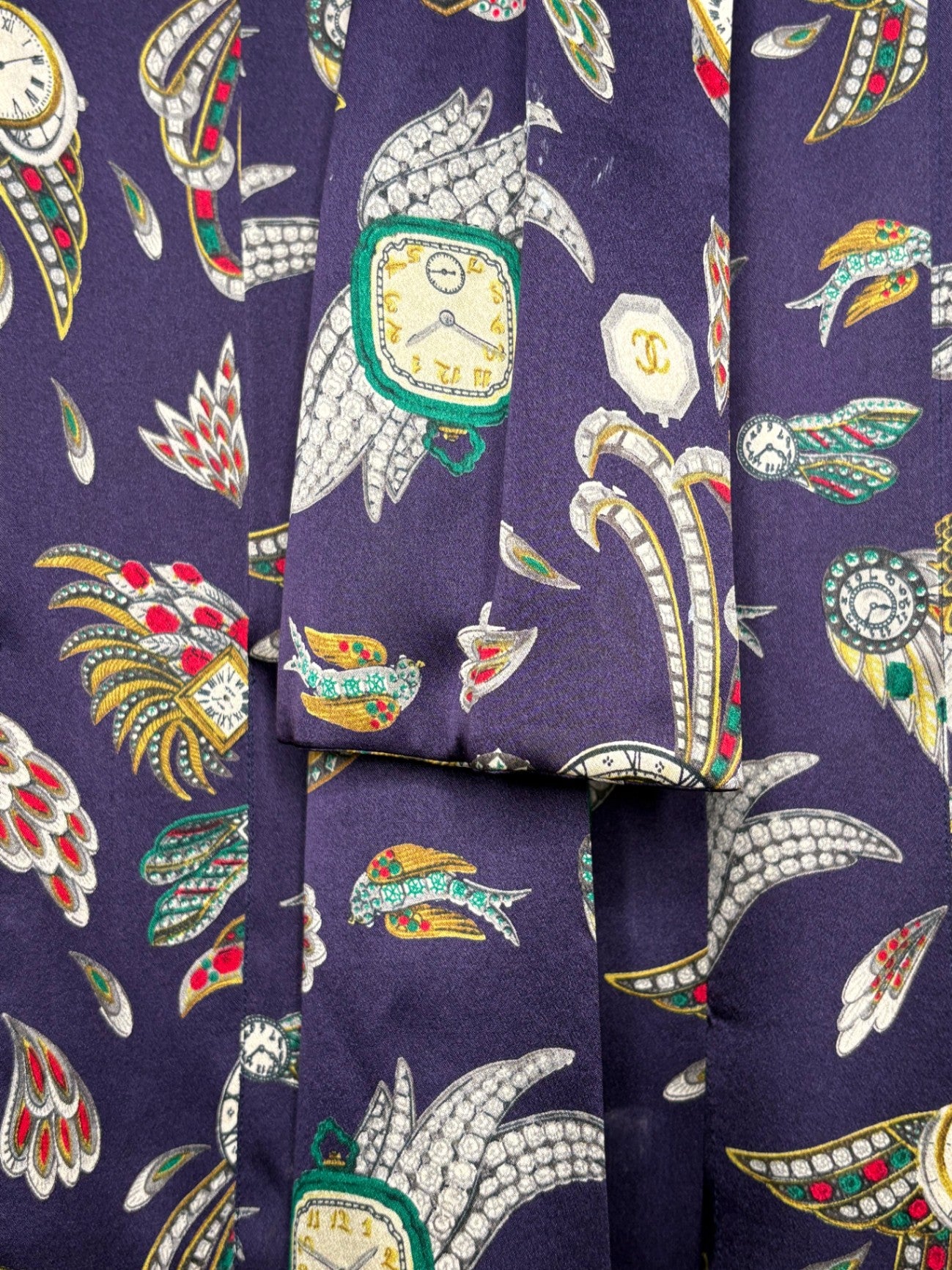 CHANEL Vintage Silk Watch & Jewel Print Blouse