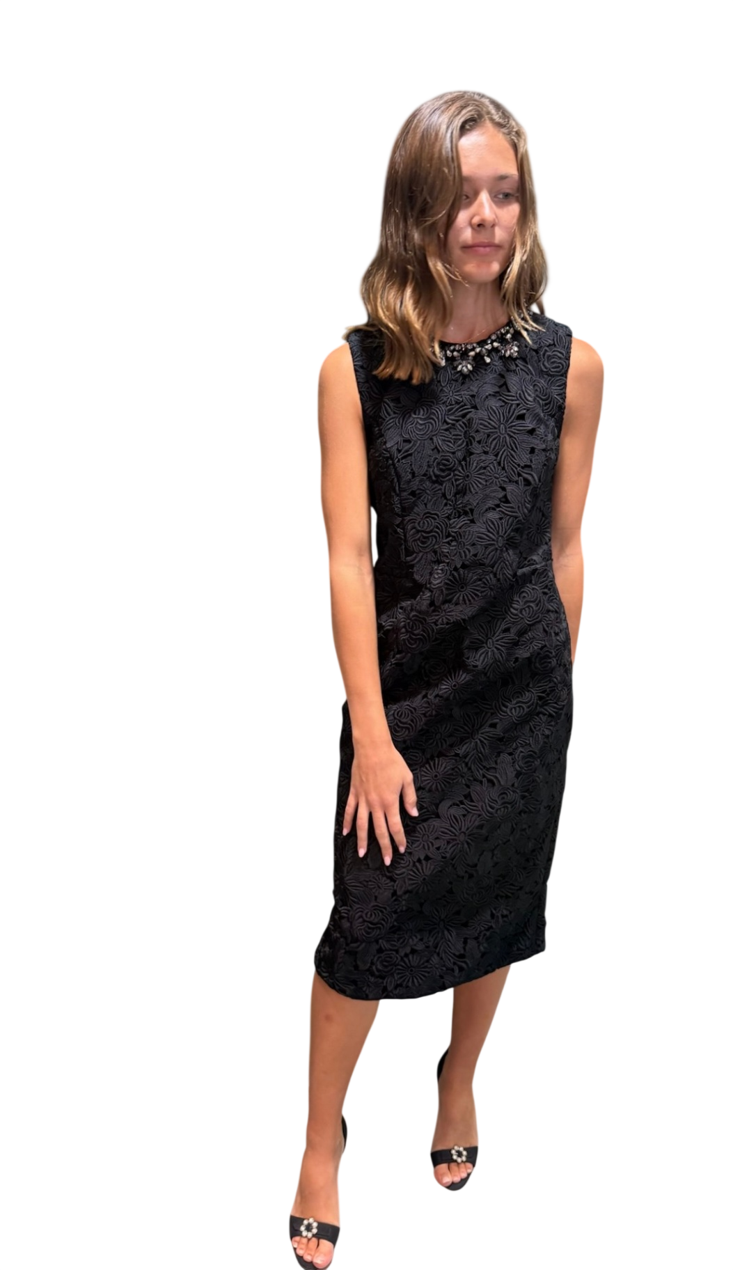 SACHIN & BABI Black Lace Crystal Dress Sz 10