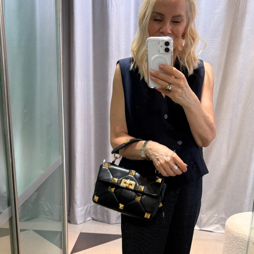 VALENTINO GARAVINI Blk/Gold Roman stud bag