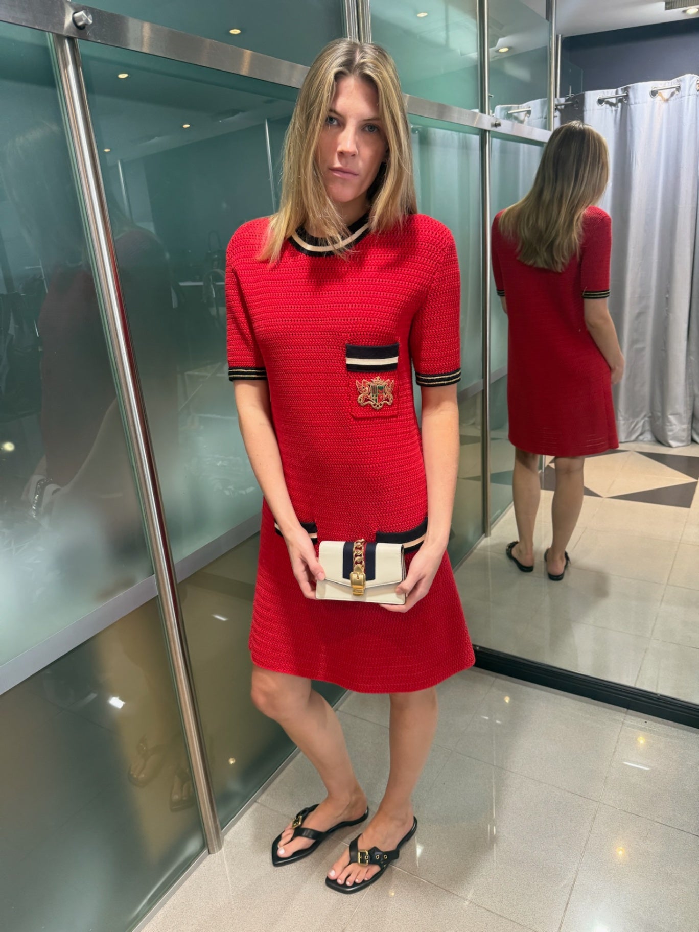 GUCCI Red Crochet Knit shift size M