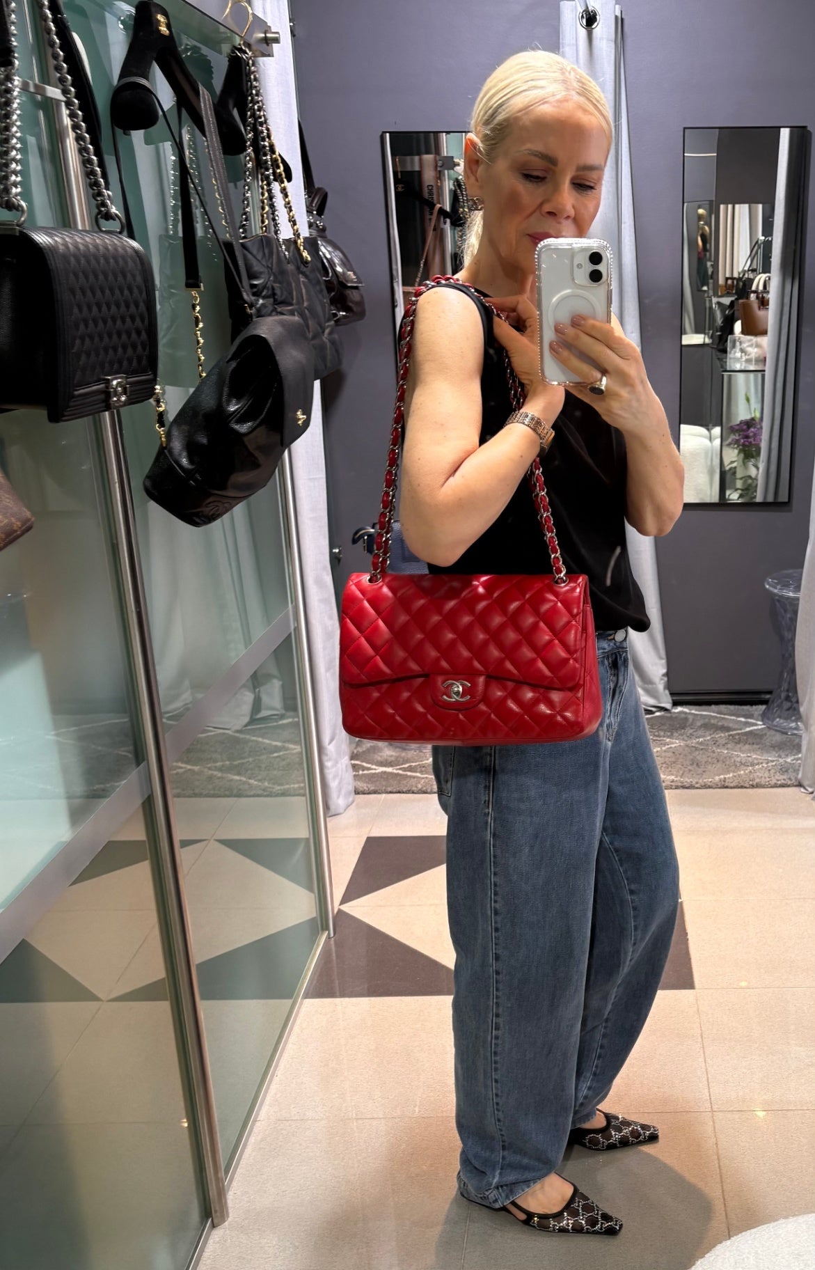 CHANEL Red Classic Double Flap - Large