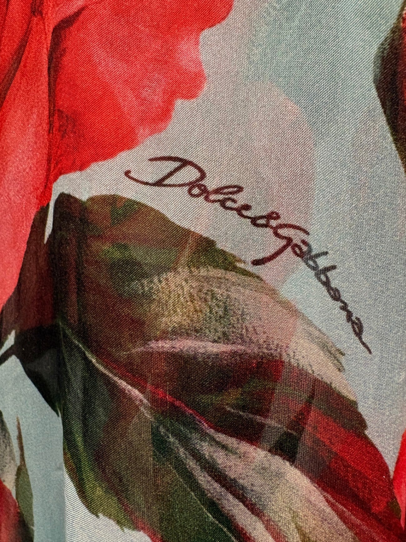 DOLCE & GABBANA Blue/Red rose silk blouse: 44