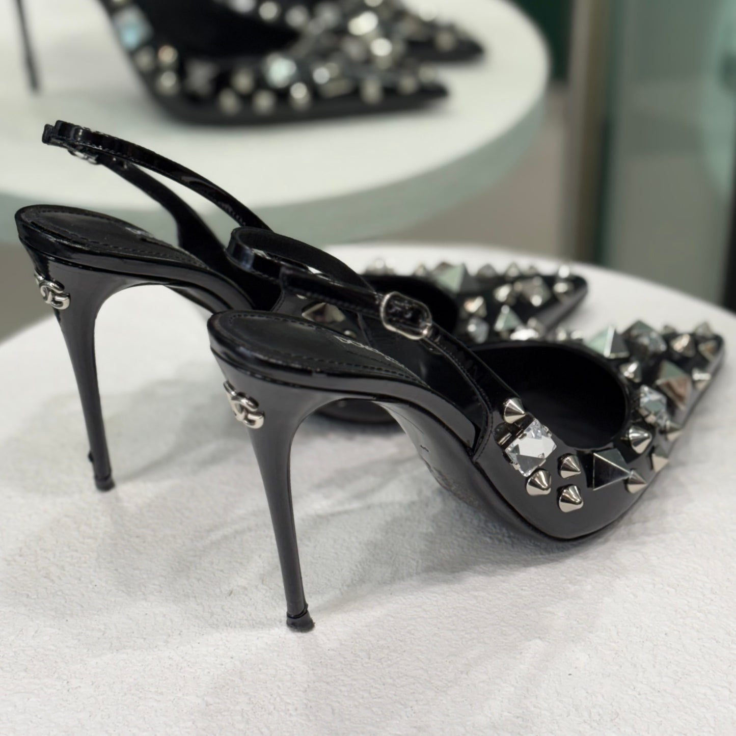 DOLCE & GABBANA Studded Slingback Black Pumps Size 40